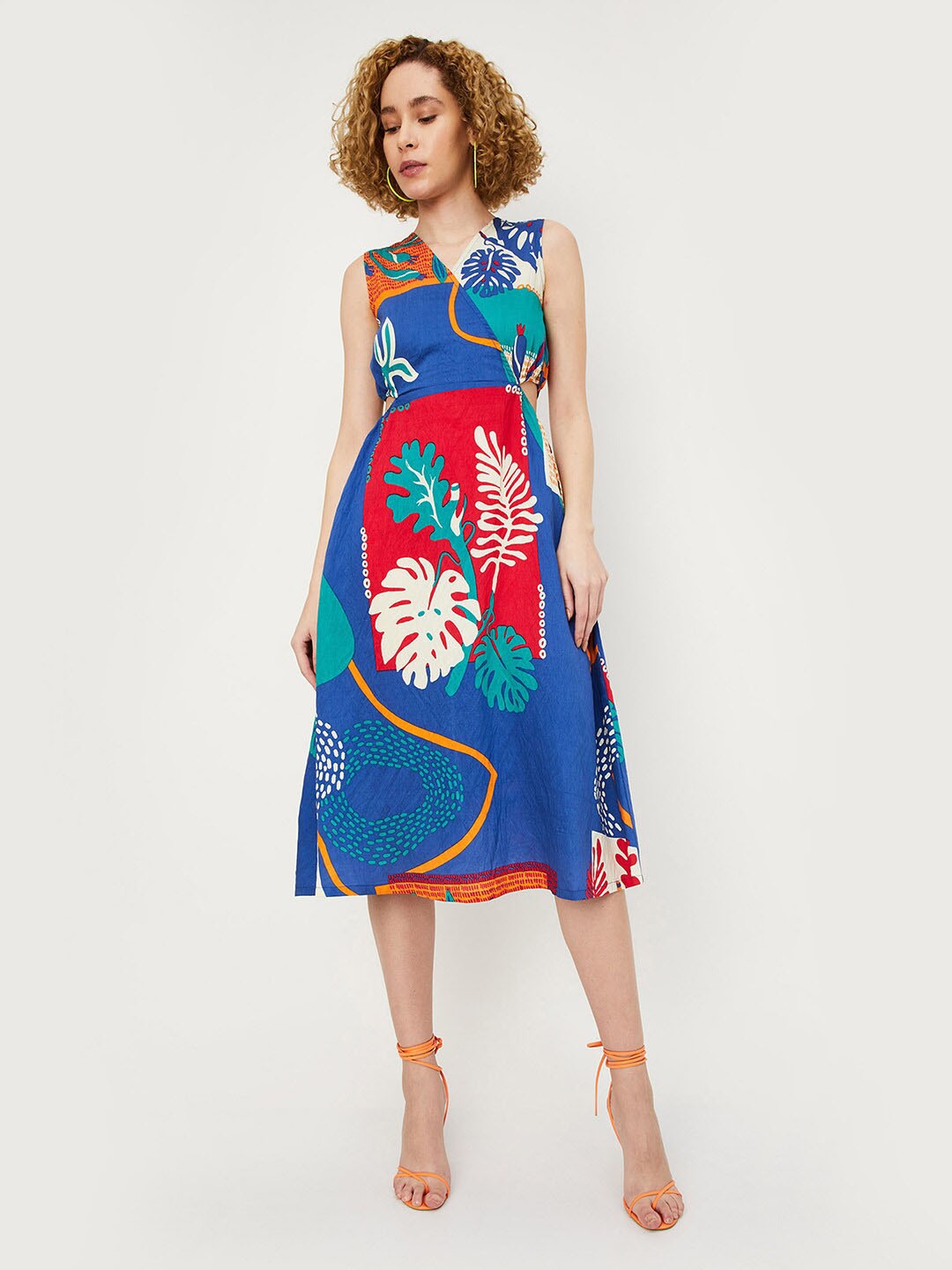 

max Floral Printed A-Line Midi Dress, Blue