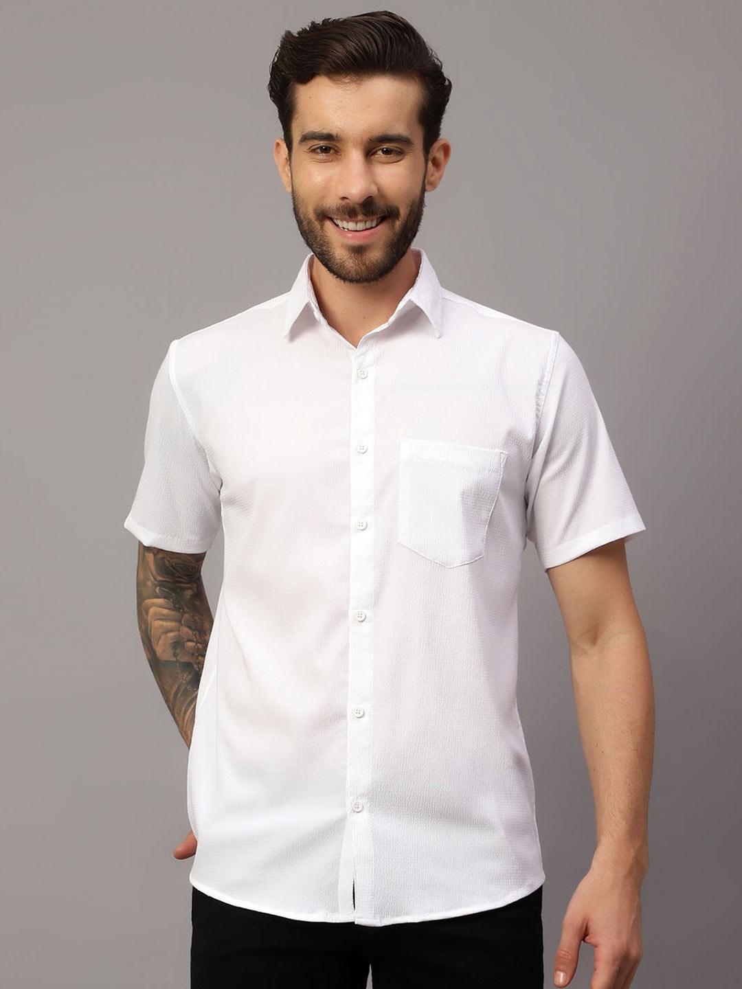 

Vida Loca Standard Slim Fit Spread Collar Cotton Casual Shirt, White