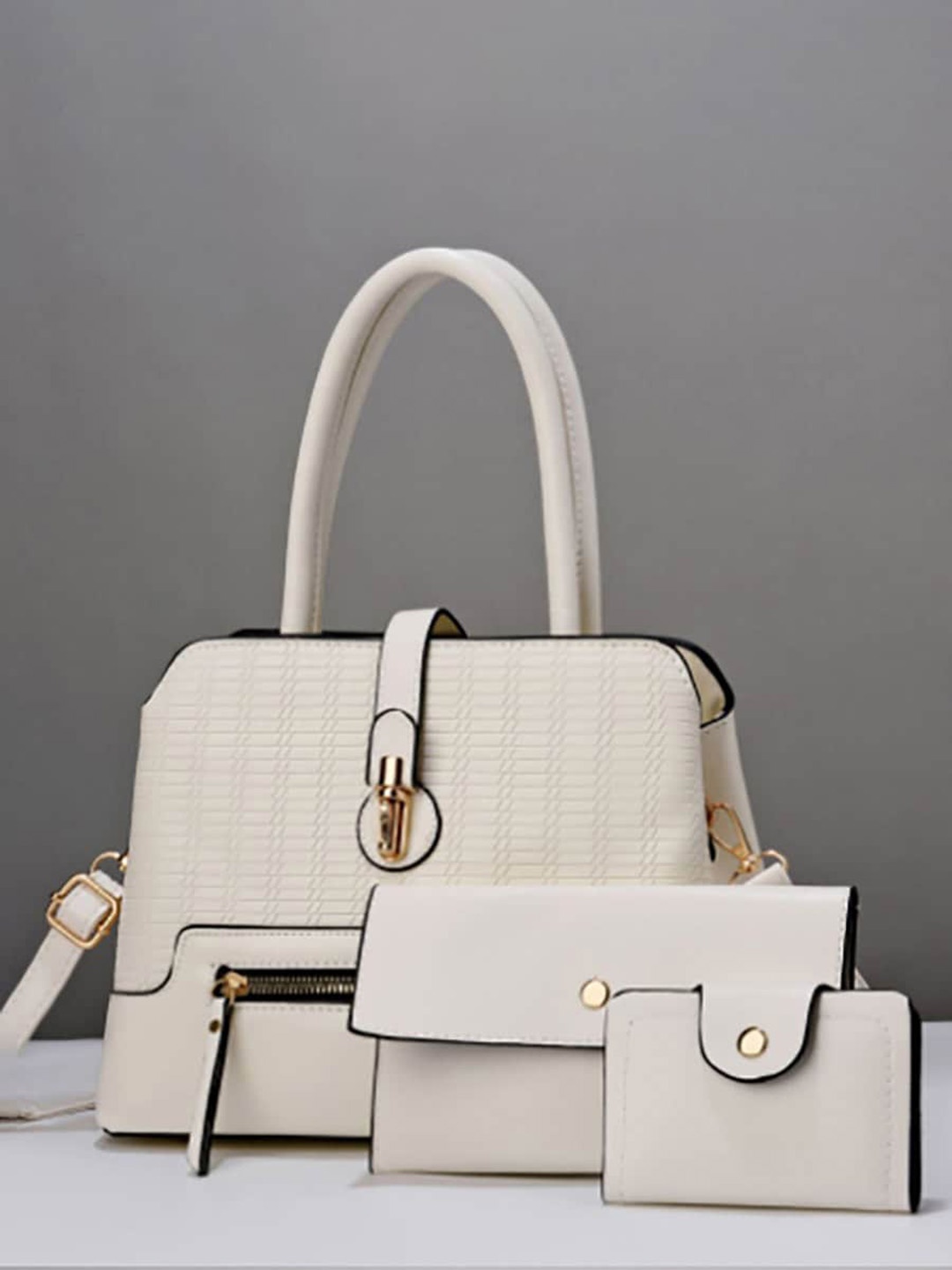 

Styli Set Of 3 Textured Handbag Wallet & Card Case, White
