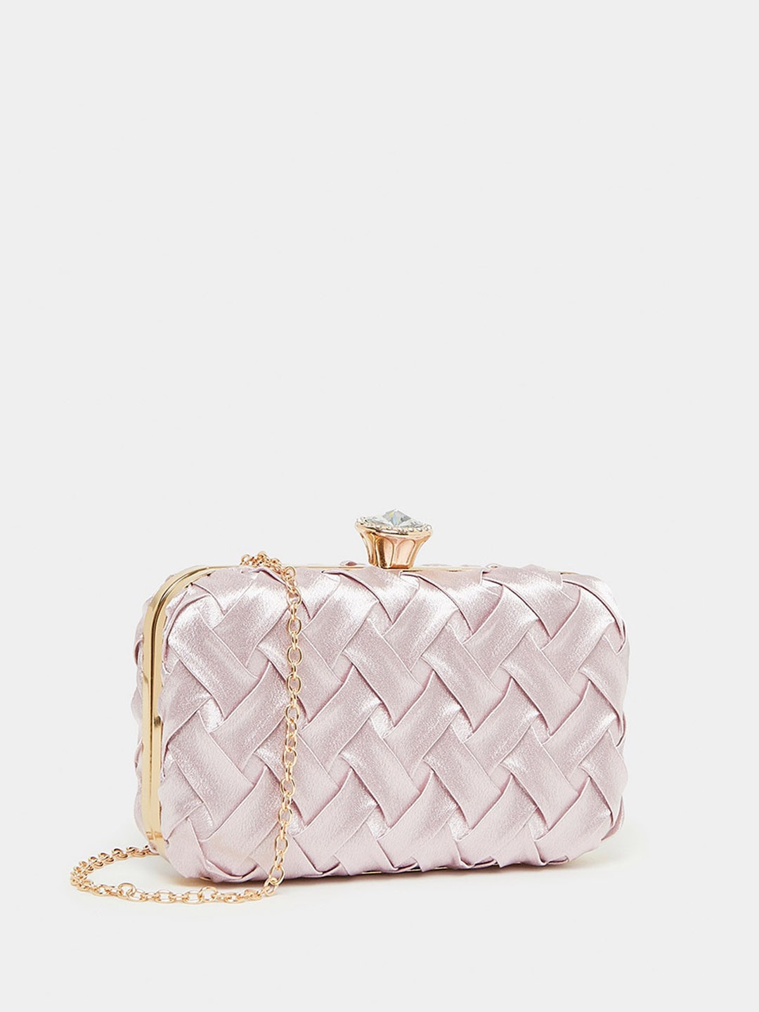 

Styli Pink Crisscross Braided Clutch Bag with Chain Strap