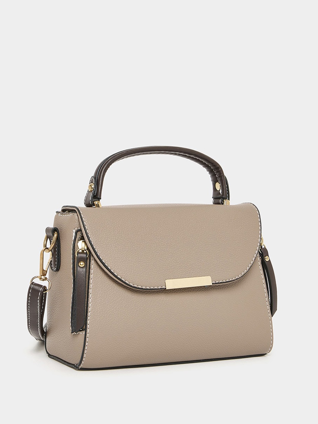 

Styli Women's Beige Metal Accent Contrast Detail Satchel Handbag