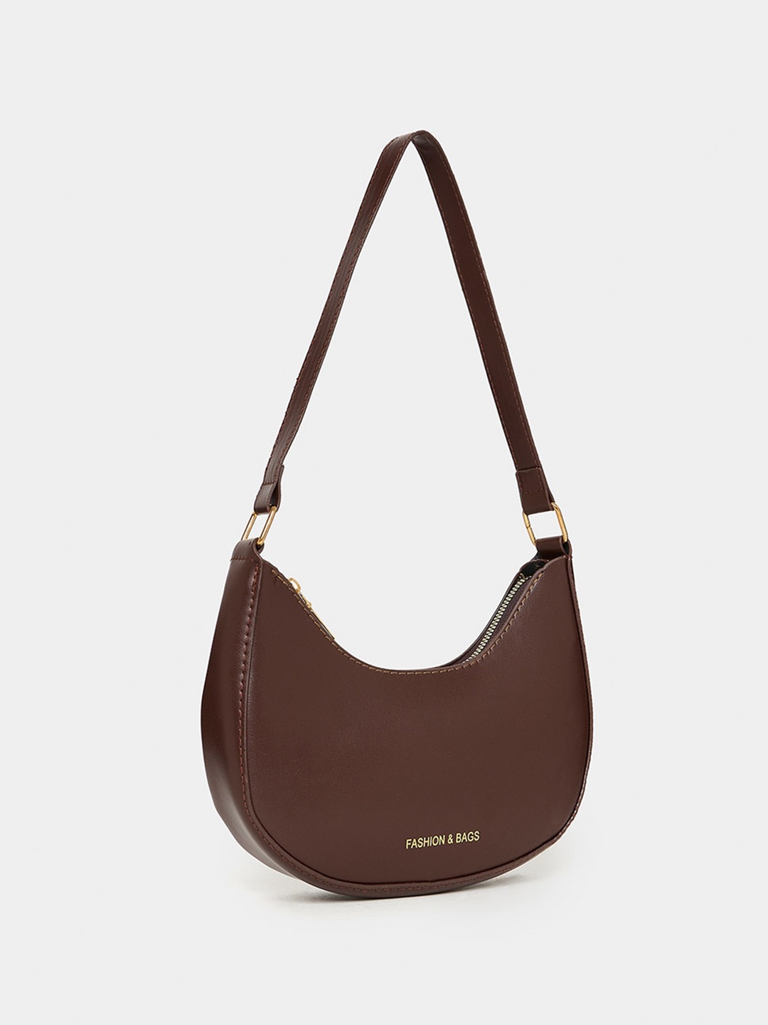 

STYLI Half Moon Shape Bag with Zip Closure, Brown