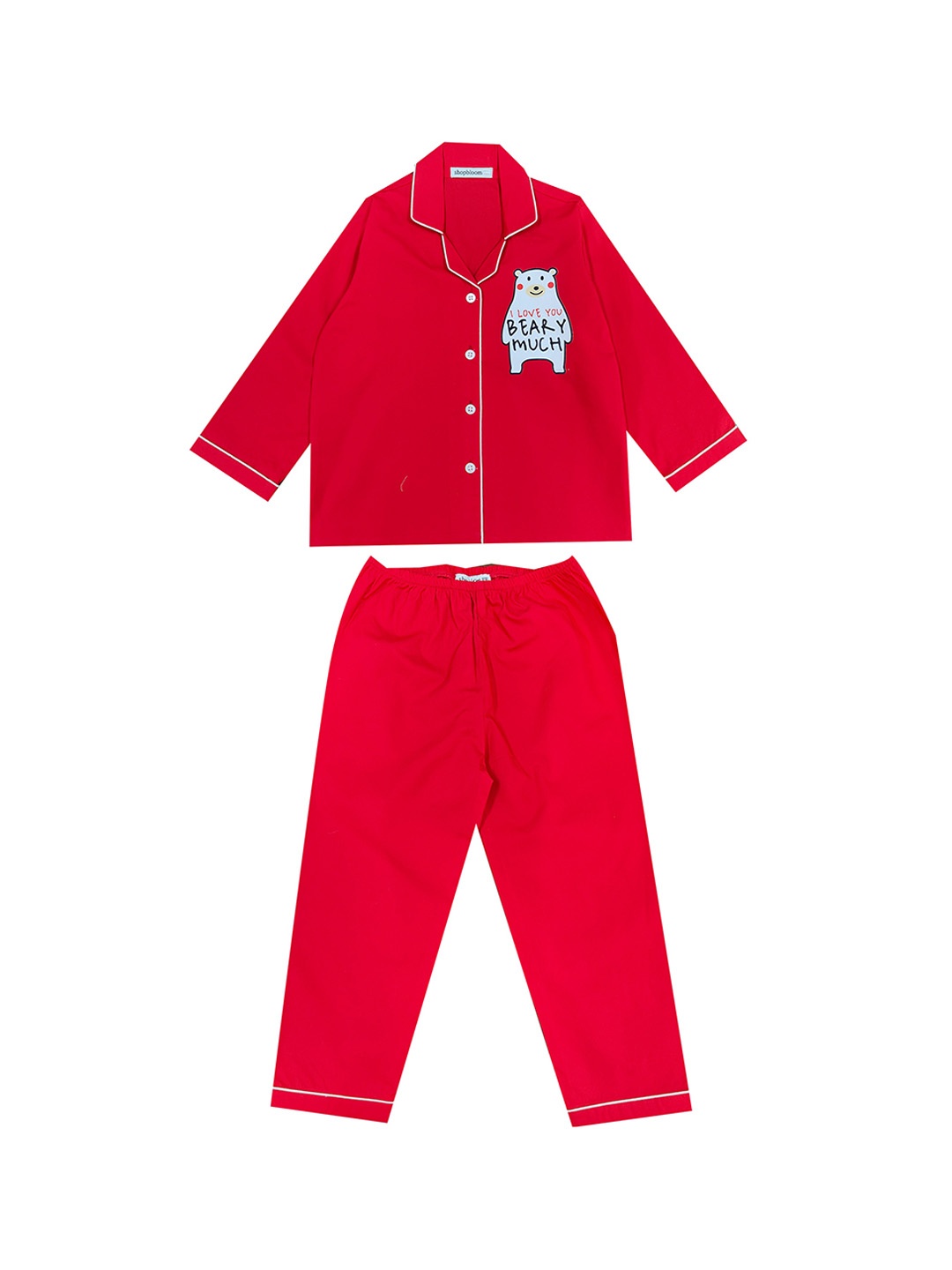 

shopbloom Kids Lapel Collar Pure Cotton Shirt With Pyjamas, Red