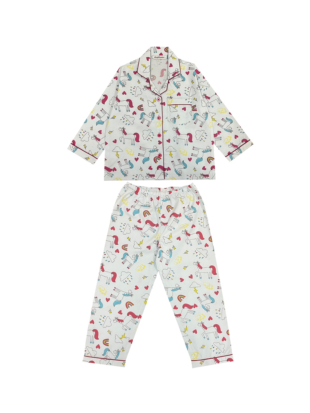 

shopbloom Kids Conversational Printed Pure Cotton Night suit, Blue