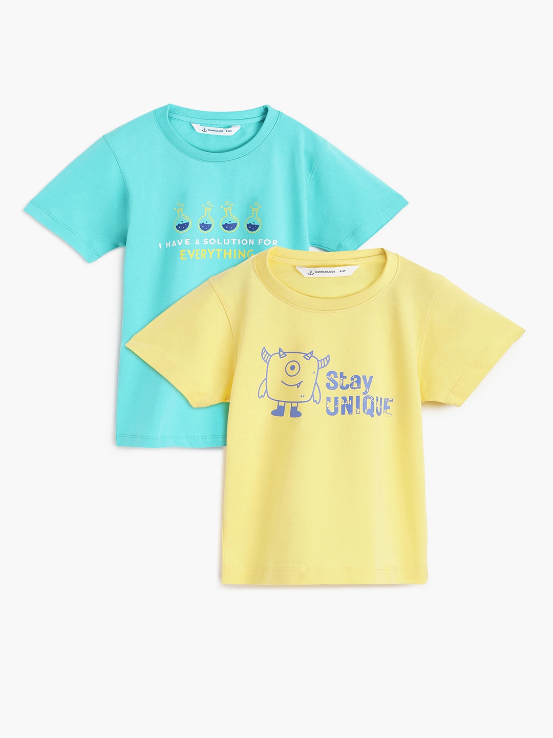 

Campana Pack Of 2 Boys Typography Printed Cotton T-shirt, Yellow