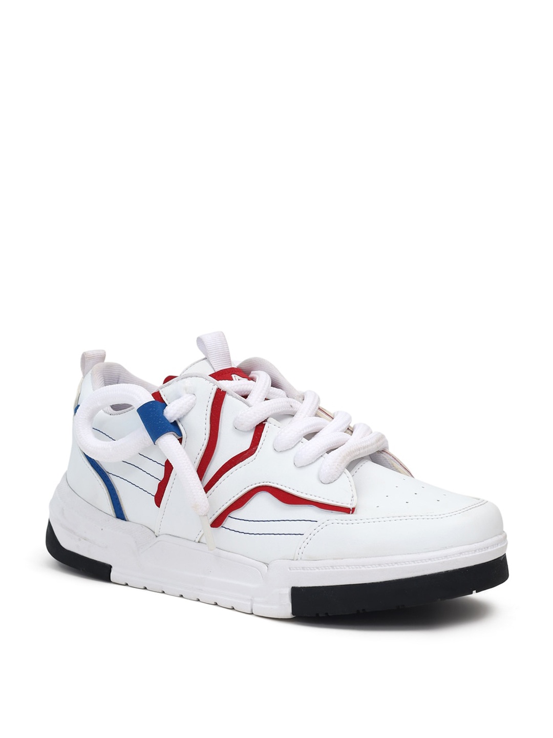 

adeboy Men Striped Lace Up Sneakers, White