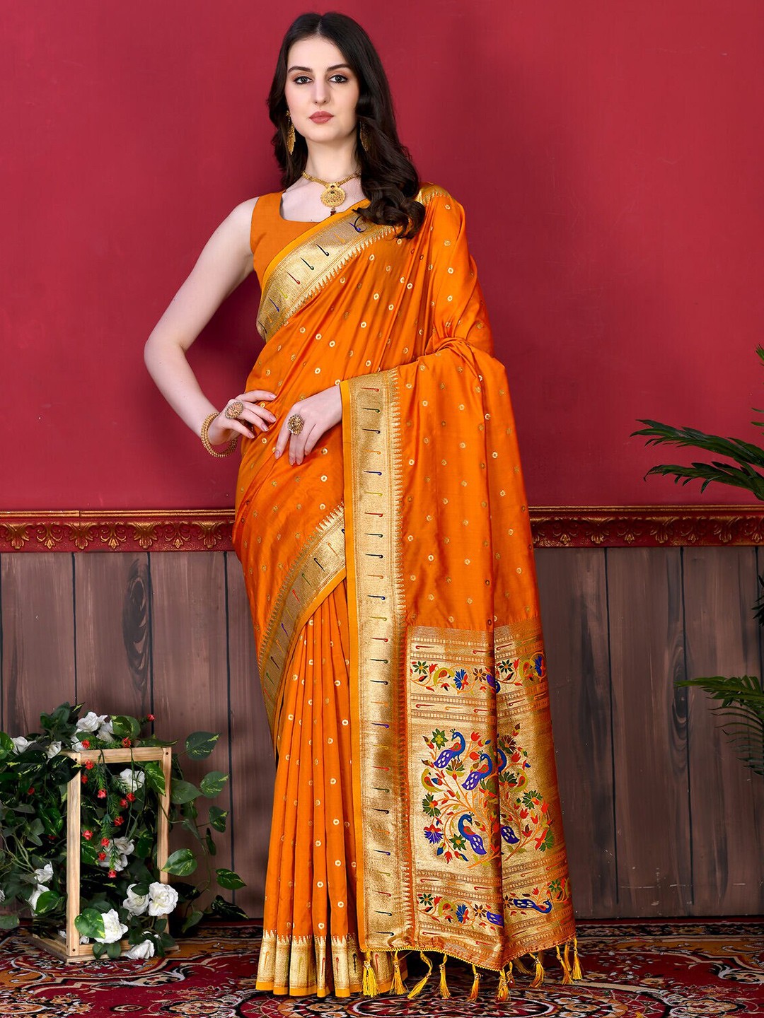

CATCHY FOREVER Ethnic Motifs Paithani Zari Saree, Yellow