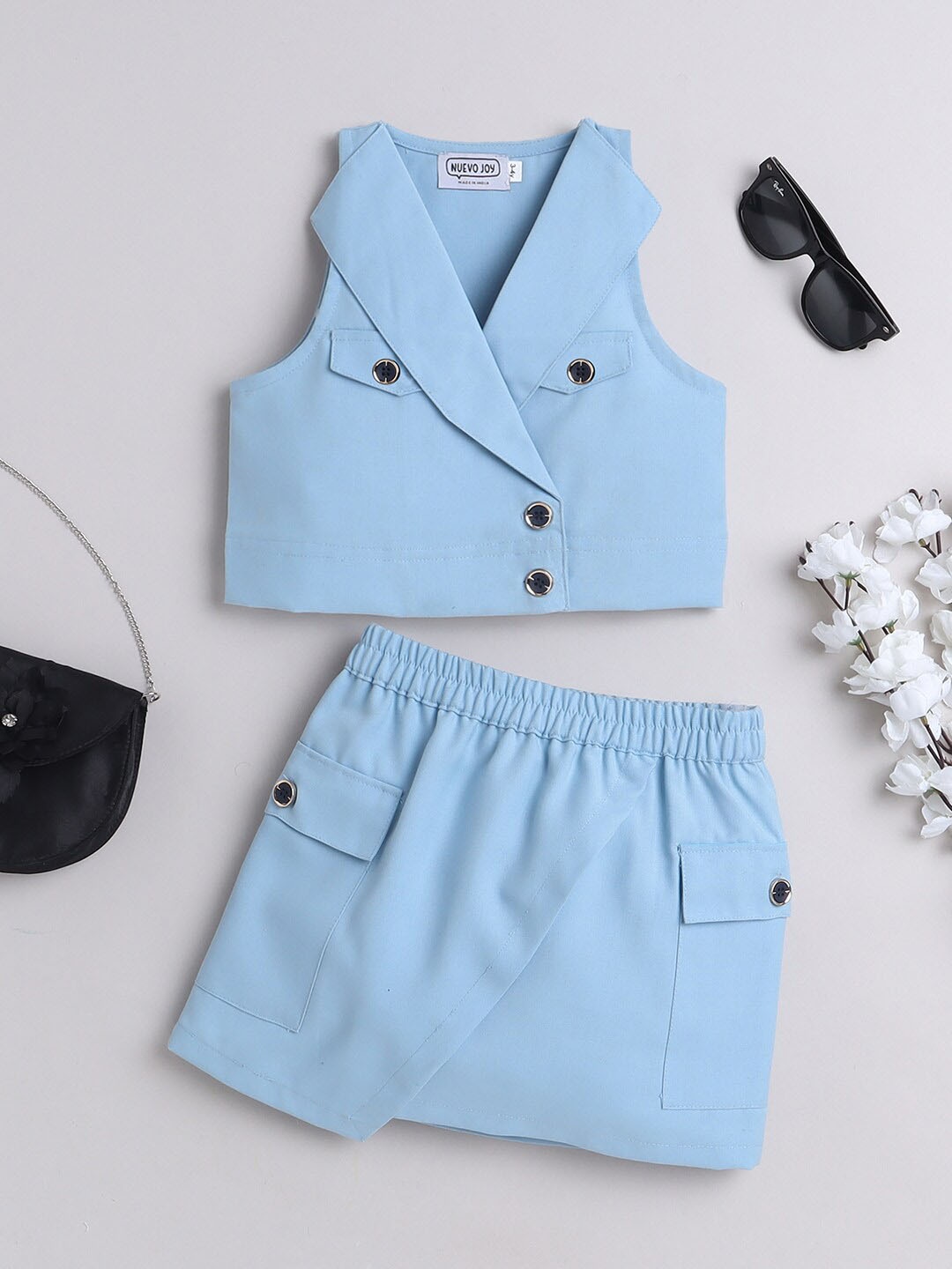 

Nuevo Joy Girls V-Neck Sleeveless Top with Skirt, Blue