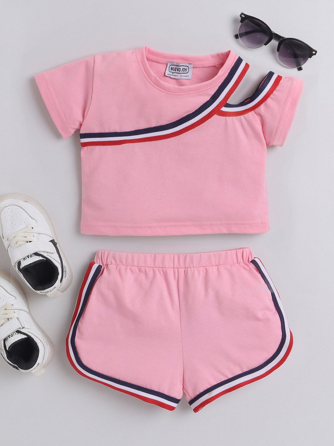 

Nuevo Joy Girls Striped Top with Shorts, Pink