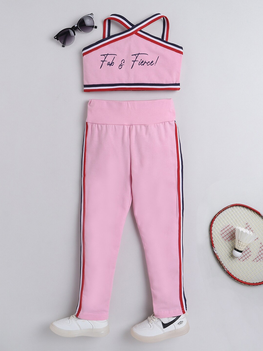 

Nuevo Joy Girls Typography Printed Halter Neck Top with Leggings, Pink