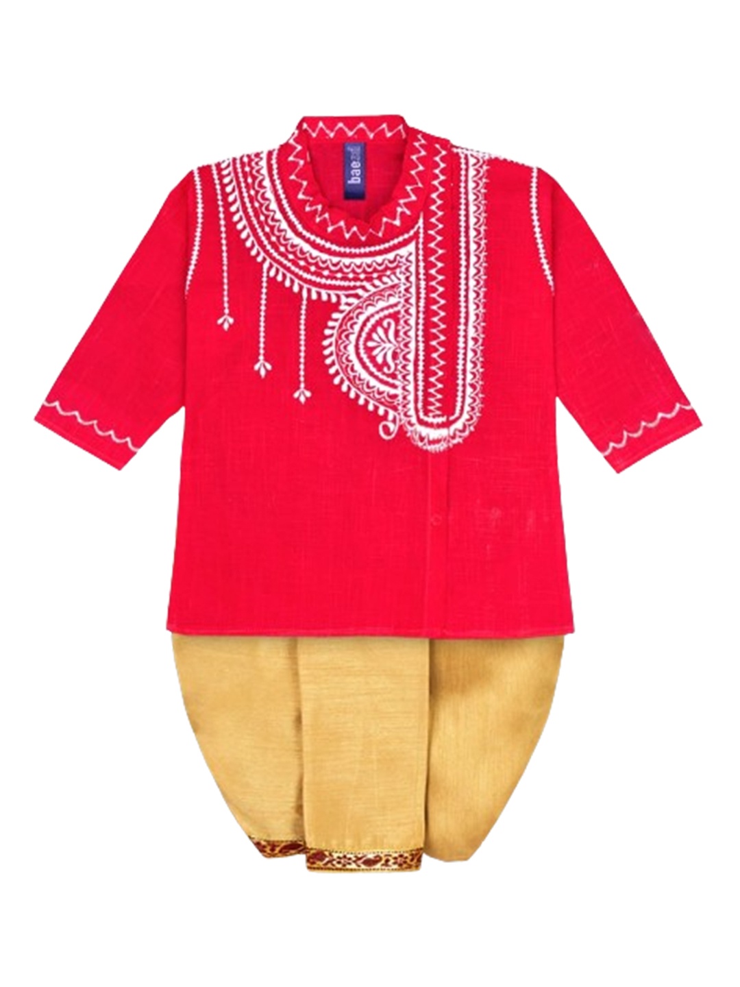 

BAESD Boys Ethnic Motifs Embroidered Regular Straight Pure Cotton Kurta With Dhoti Pants, Red