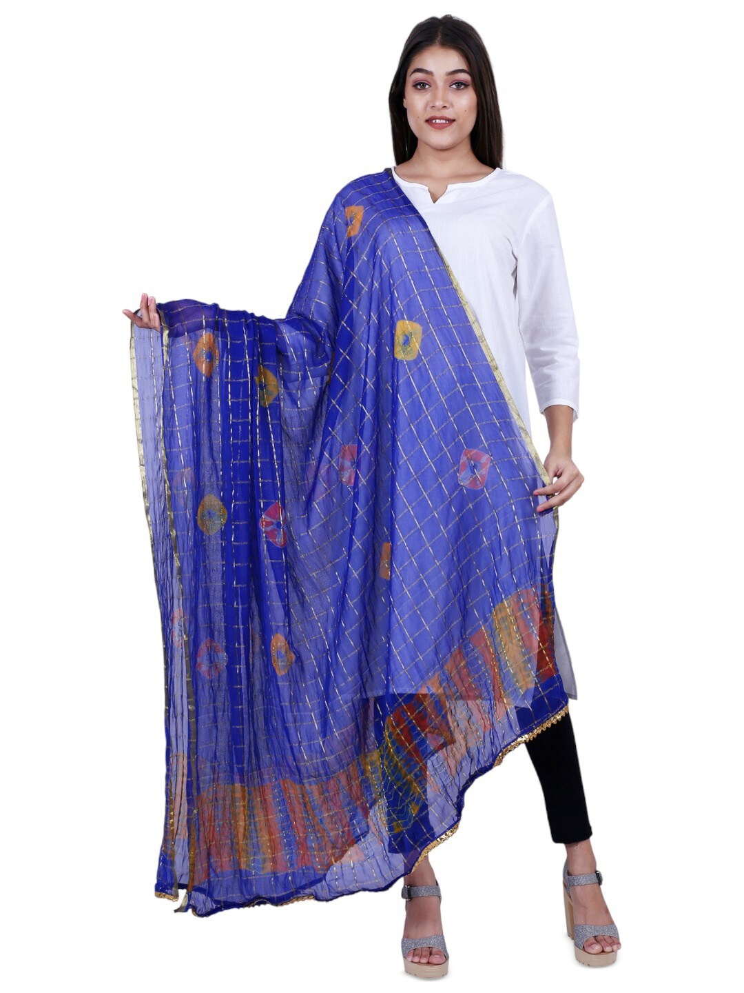 

Alakh Creation Bandhani Printed Zari Dupatta, Blue