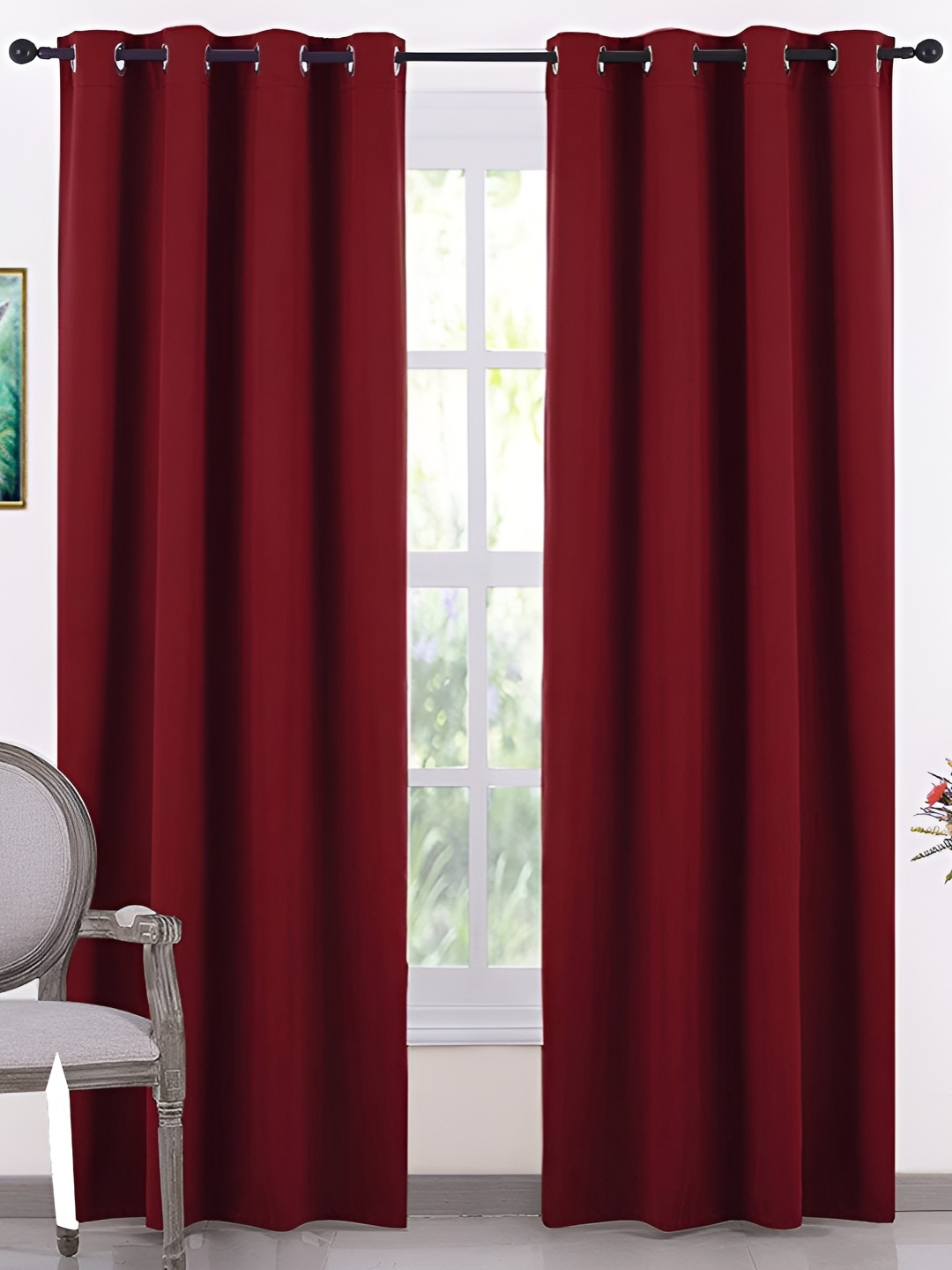 

RIDHAAN Maroon 2 Pcs Room Darkening Door Curtain