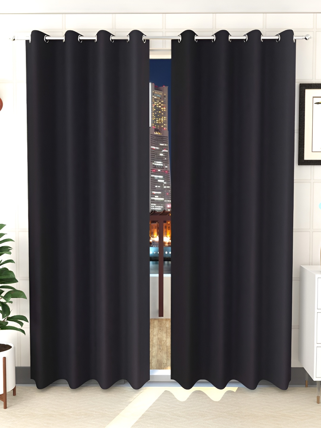 

RIDHAAN Black 2 Pcs Room Darkening Door Curtain