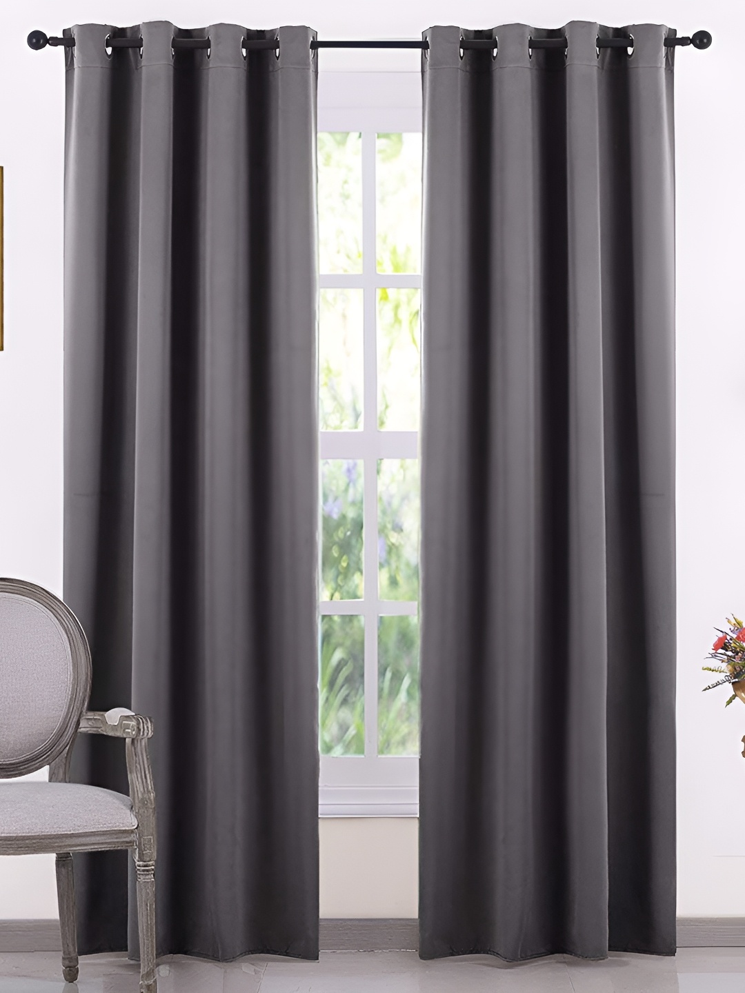 

RIDHAAN Grey 2 Pcs Room Darkening Long Door Curtain
