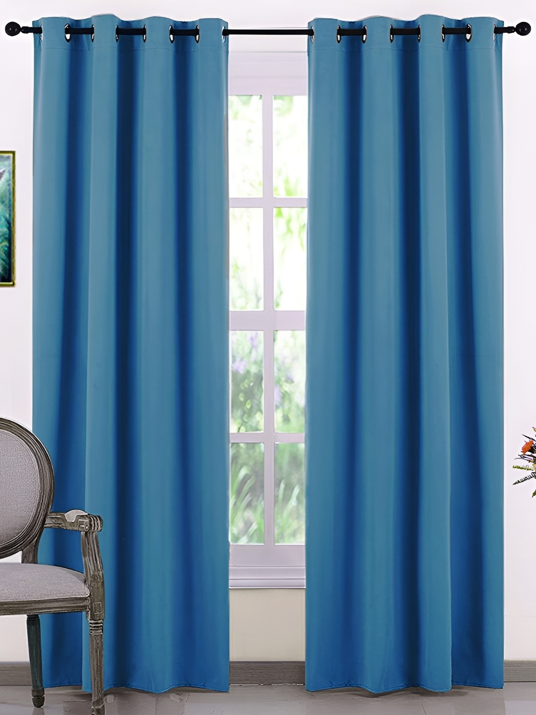 

RIDHAAN Turquoise Blue 2 Pcs Room Darkening Long Door Curtain