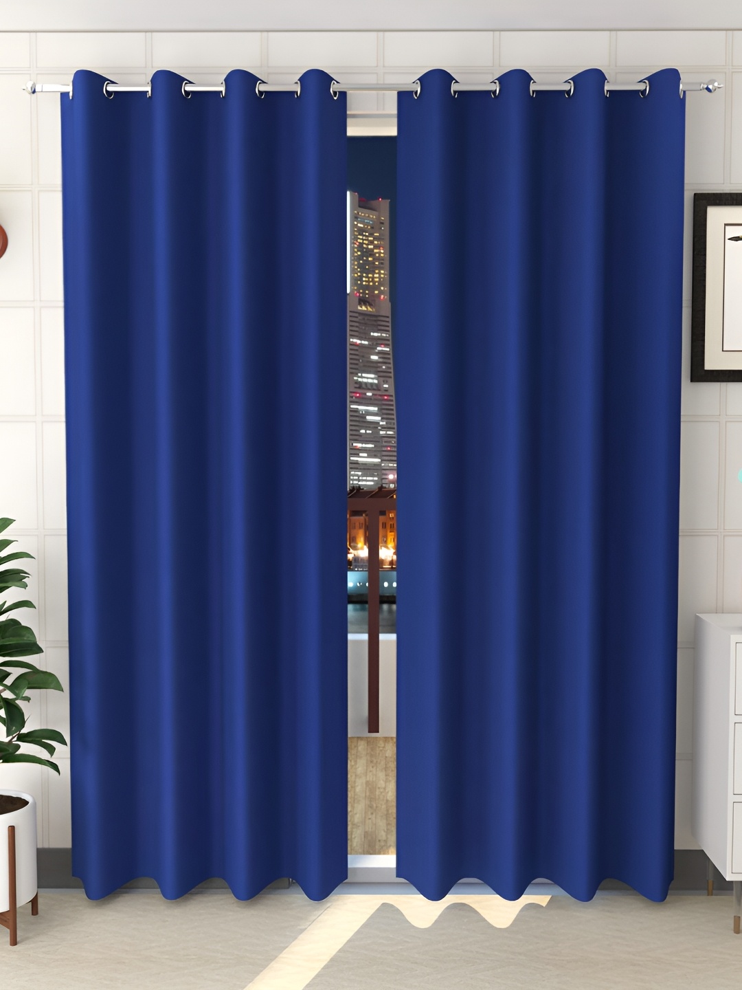 

RIDHAAN Navy Blue 2 Pcs Room Darkening Door Curtain