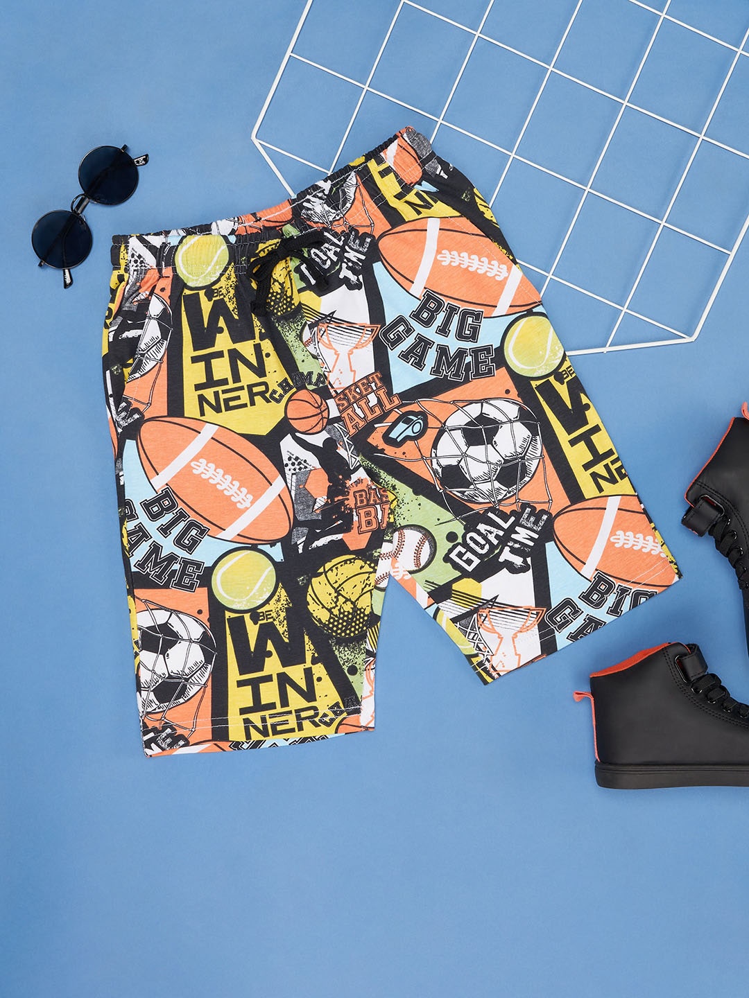 Pantaloons Junior Boys Graphic Printed Cotton Shorts, Black