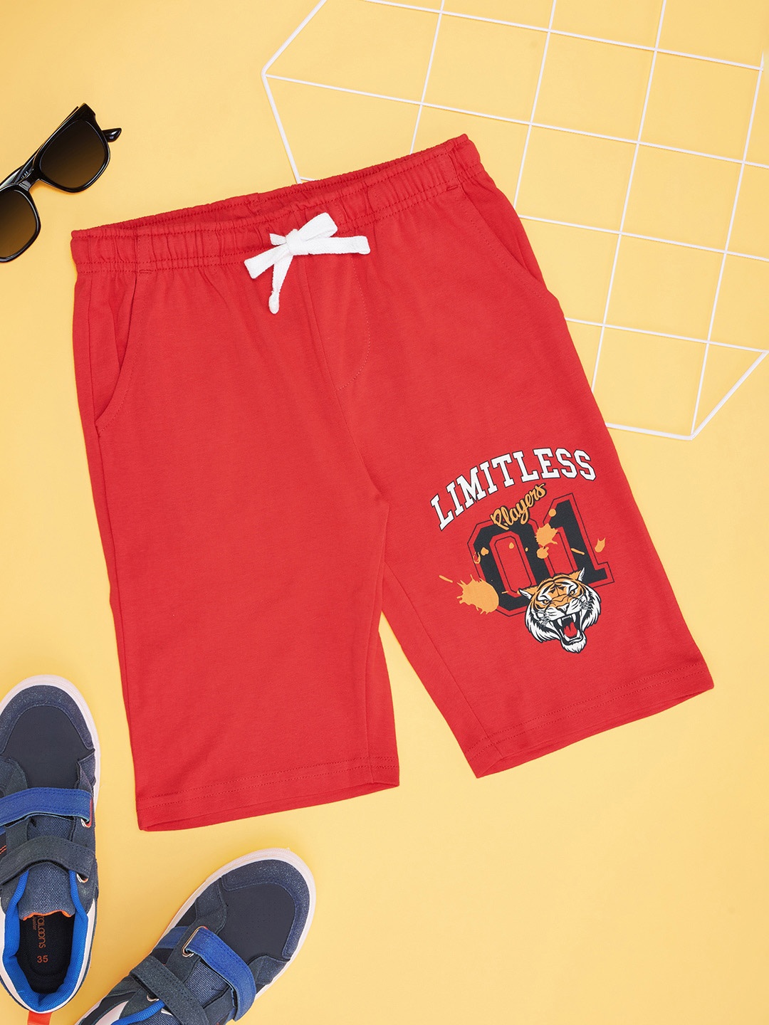

Pantaloons Junior Boys Printed High-Rise Cotton Shorts, Red