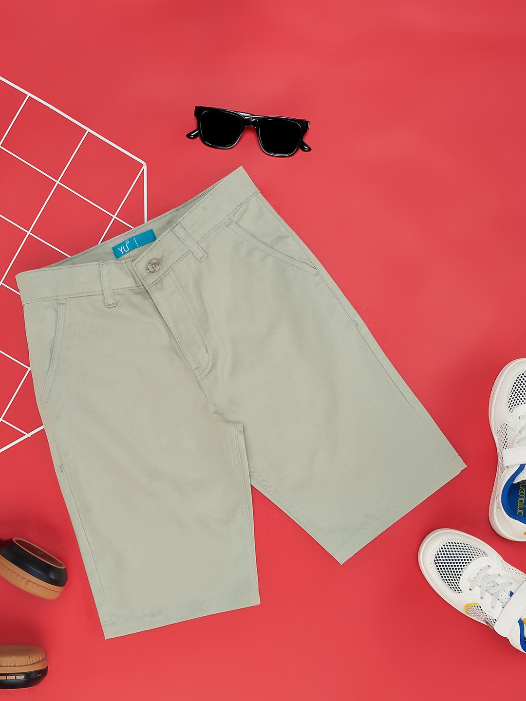 YU by Pantaloons Boys Regular Fit Cotton Chino Shorts, Olive