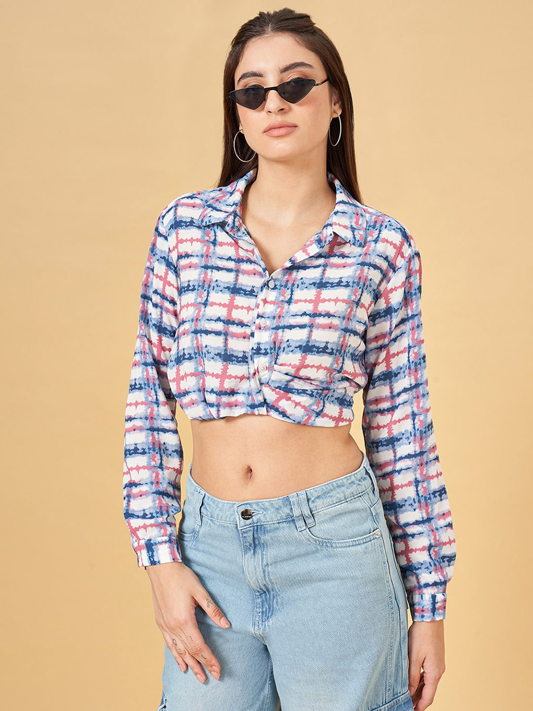 

SF JEANS by Pantaloons Floral Print Shirt Style Crop Top, Pink