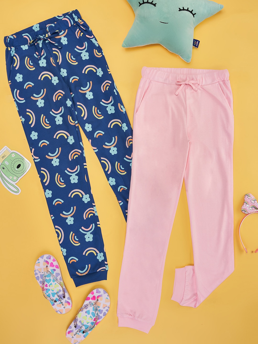 

YU by Pantaloons Girls Pack Of 2 Cotton Joggers, Blue