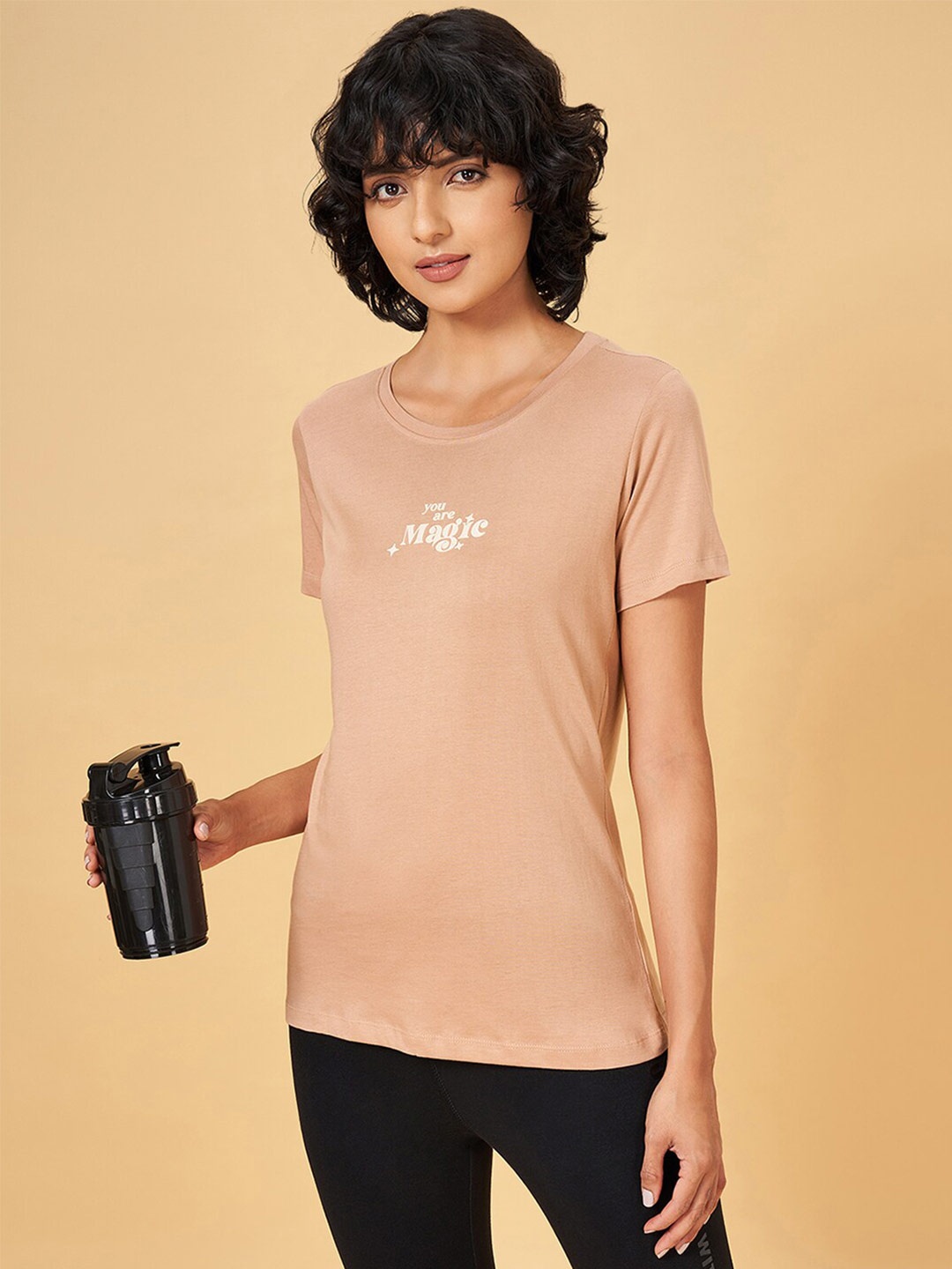 

Ajile by Pantaloons Typography Printed Round Neck Pure Cotton T-shirt, Khaki