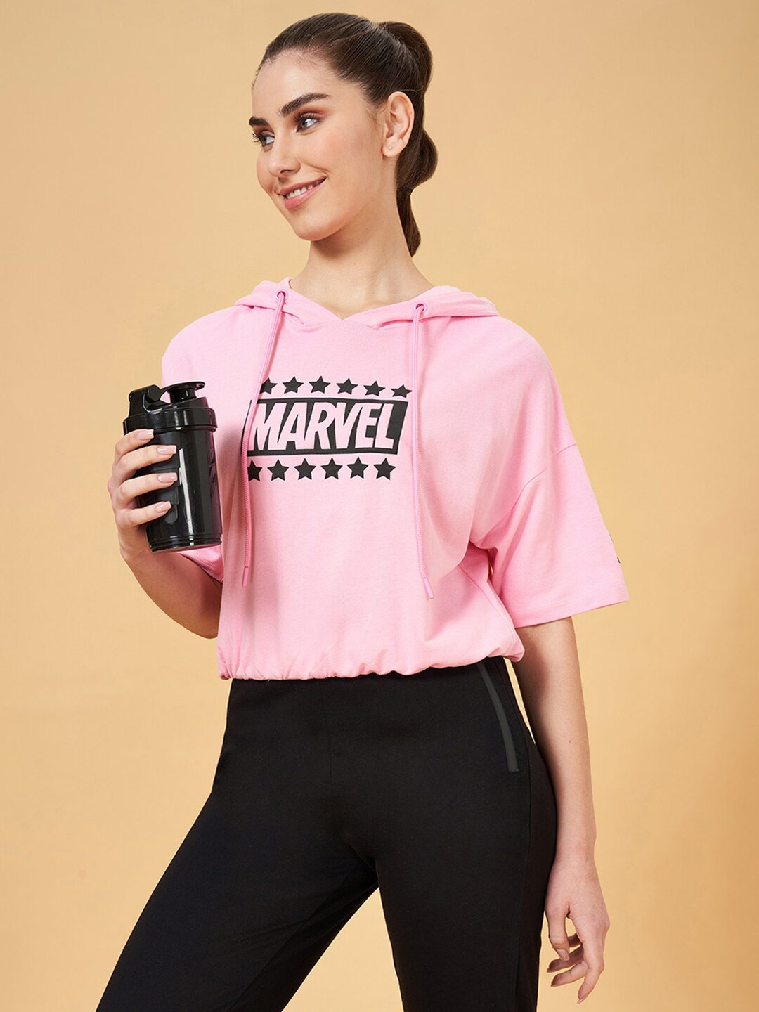 

Ajile by Pantaloons Typography Printed Hooded Cotton T-shirt, Pink