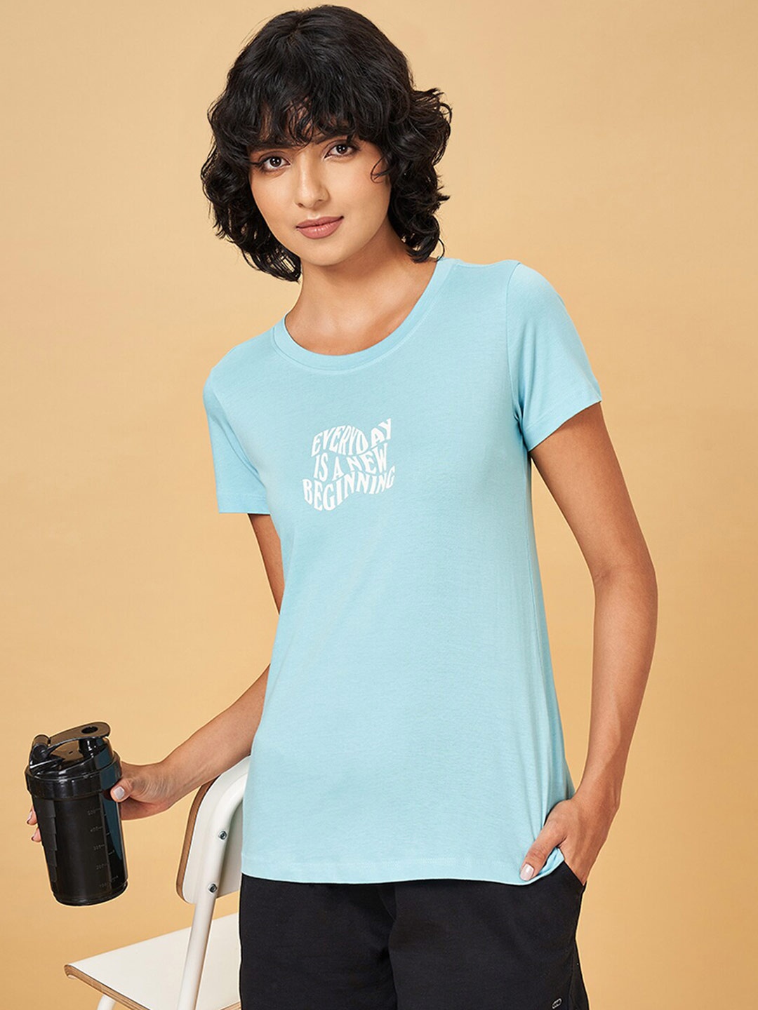 

Ajile by Pantaloons Typography Printed Cotton T-shirt, Blue