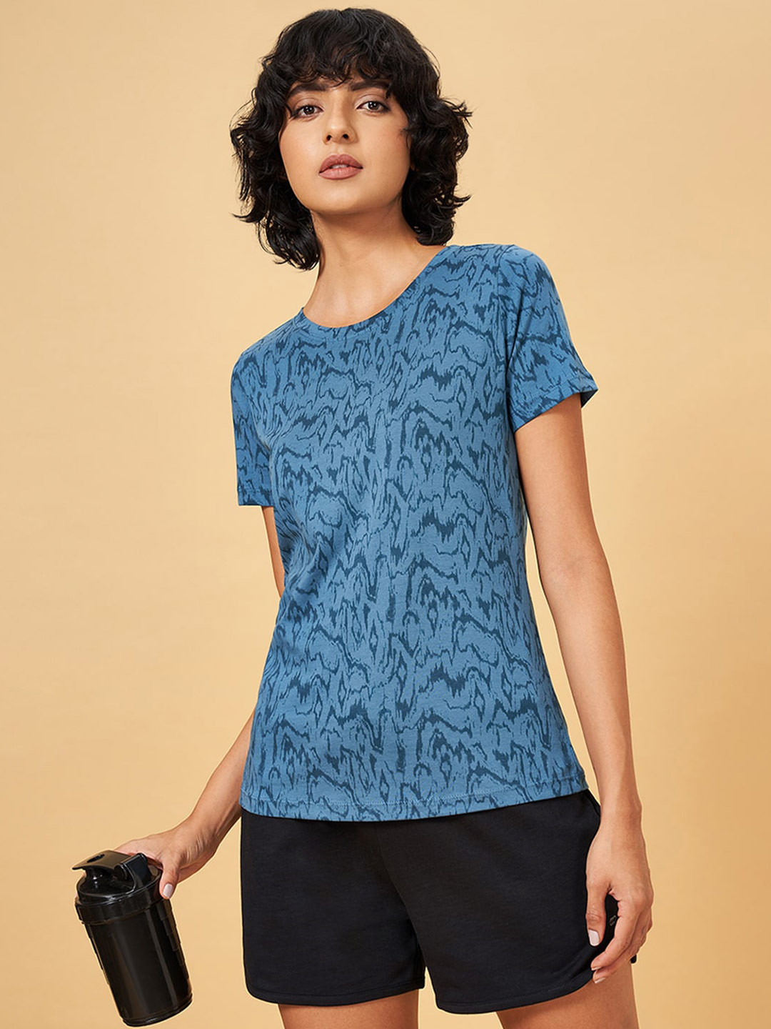 

Ajile by Pantaloons Abstract Printed Pure Cotton T-shirt, Blue