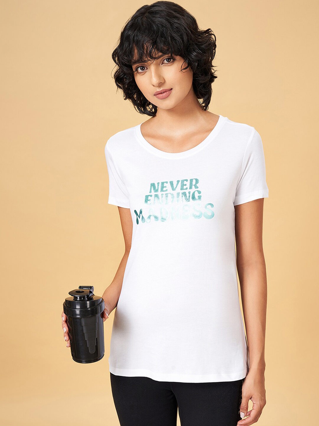 

Ajile by Pantaloons Typography Printed Round Neck Cotton T-shirt, White