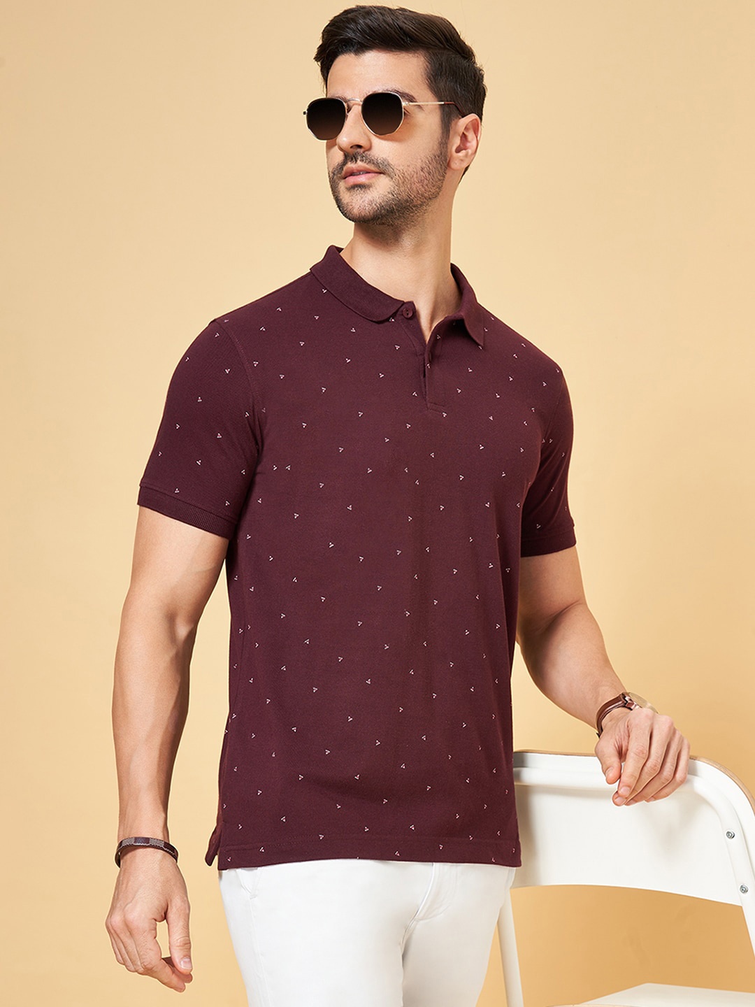 

BYFORD by Pantaloons Polka Dot Printed Polo Collar Slim Fit T-shirt, Purple