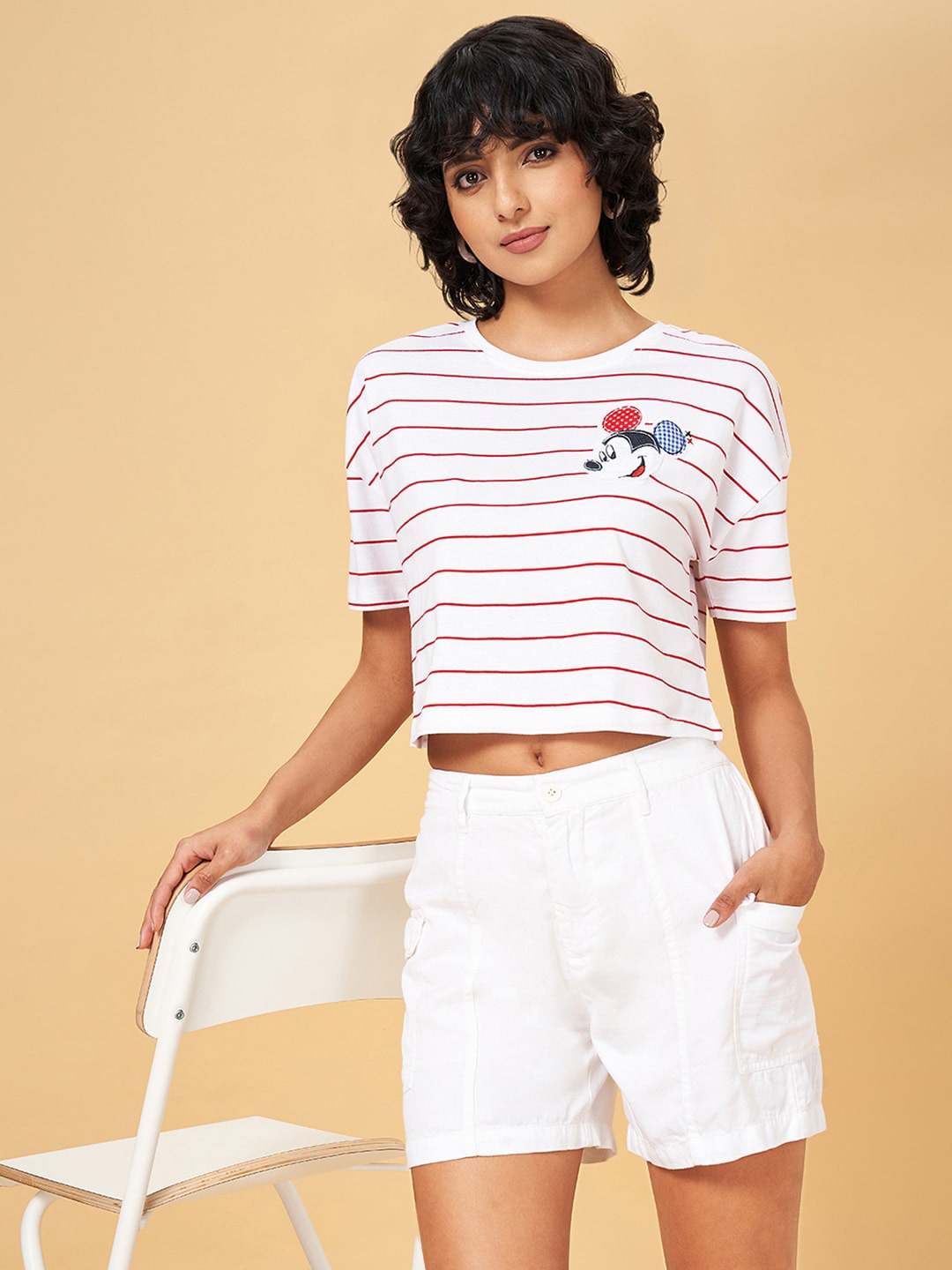 

Honey by Pantaloons Striped Applique Cotton Crop T-shirt, Blue