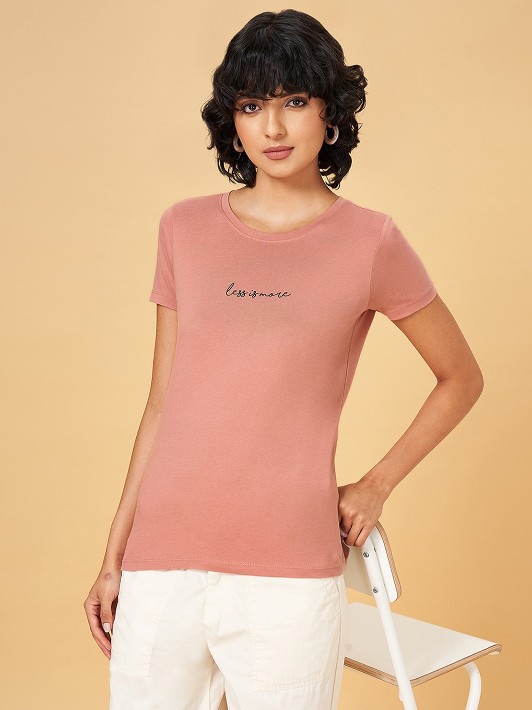 

Honey by Pantaloons Round Neck Pure Cotton T-shirt, Rust
