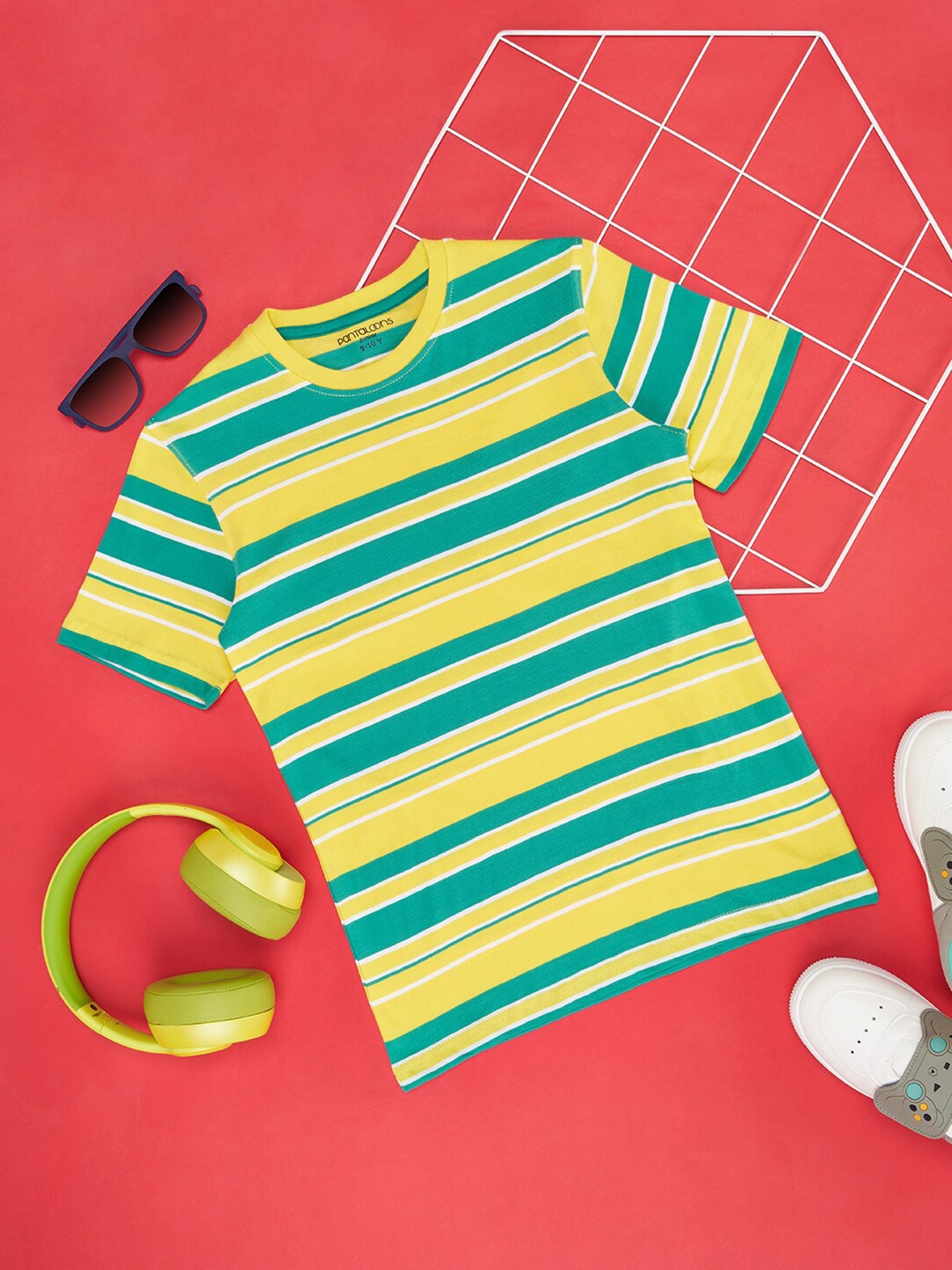 

Pantaloons Junior Boys Striped Pure Cotton T-shirt, Yellow