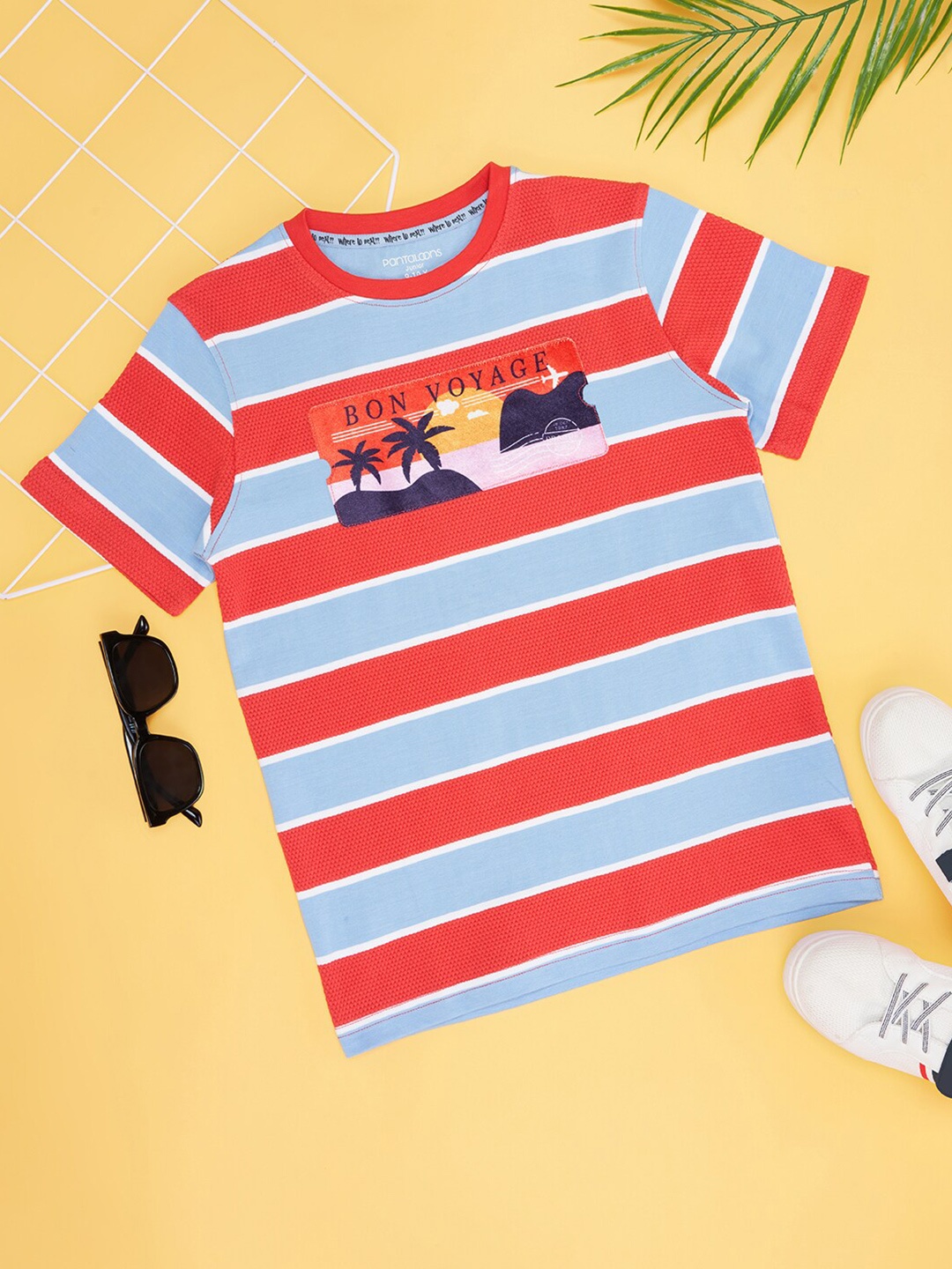 

Pantaloons Junior Boys Striped Pure Cotton T-shirt, Pink
