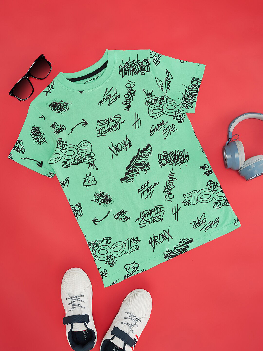 

Pantaloons Junior Boys Typography Printed Cotton T-shirt, Green