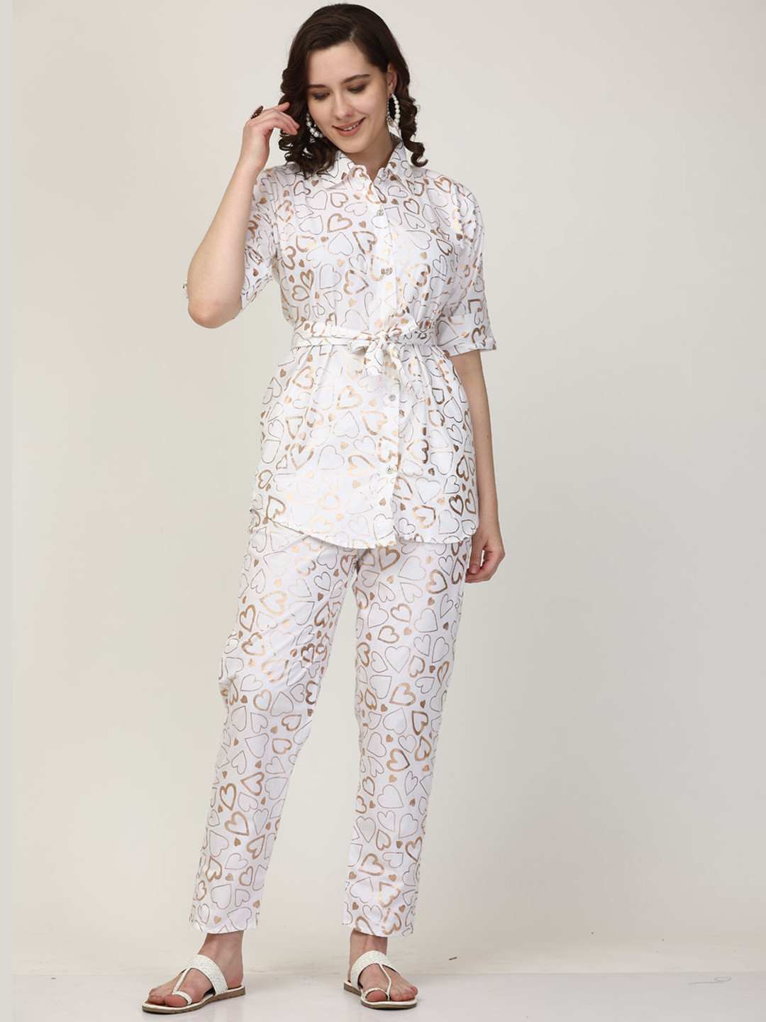 

Clora Creation Abstract Printed Shirt With Trouser Co-Ords, White