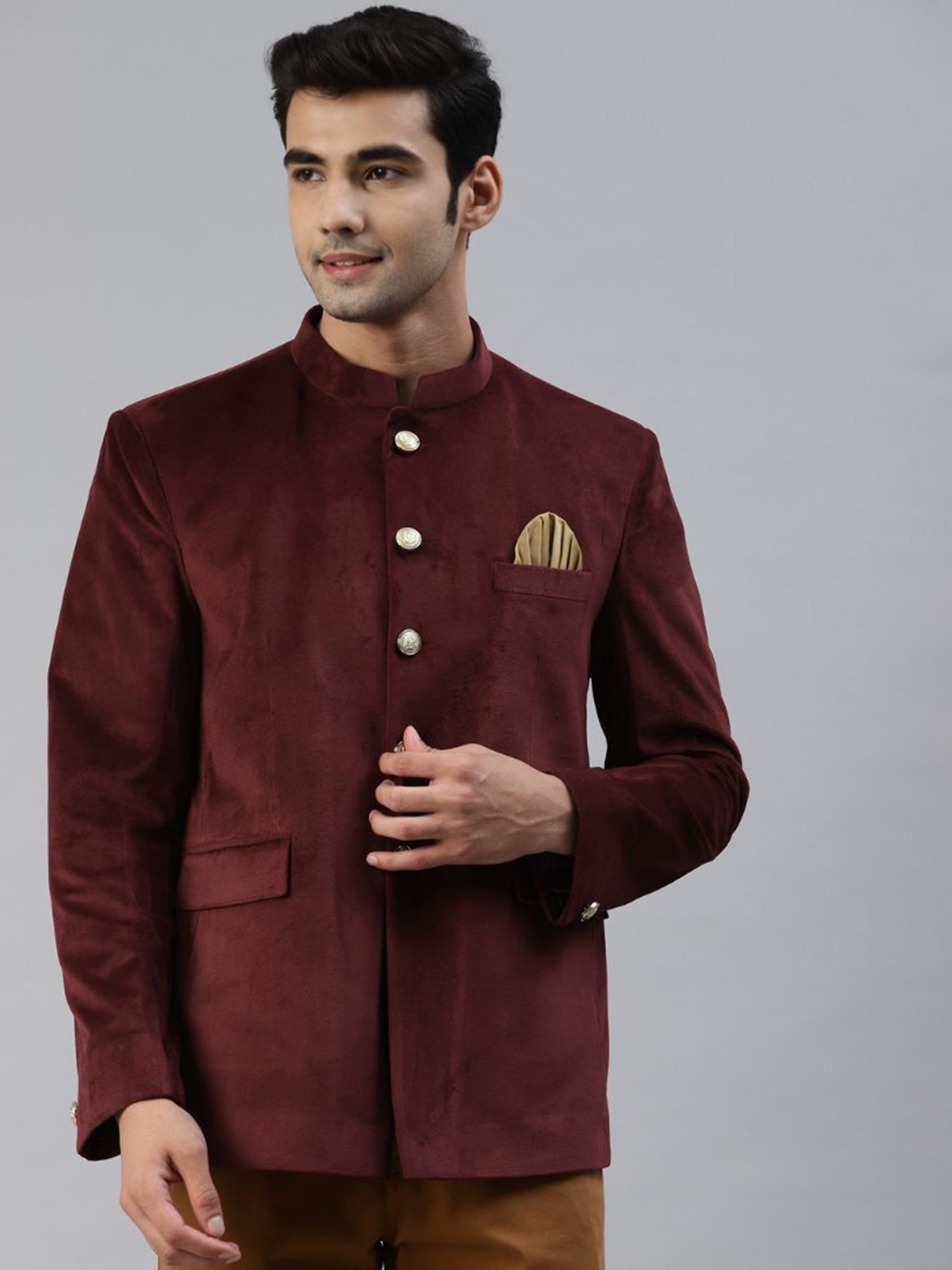 

Luxrio Men Slim-Fit Bandhgala Blazer, Maroon
