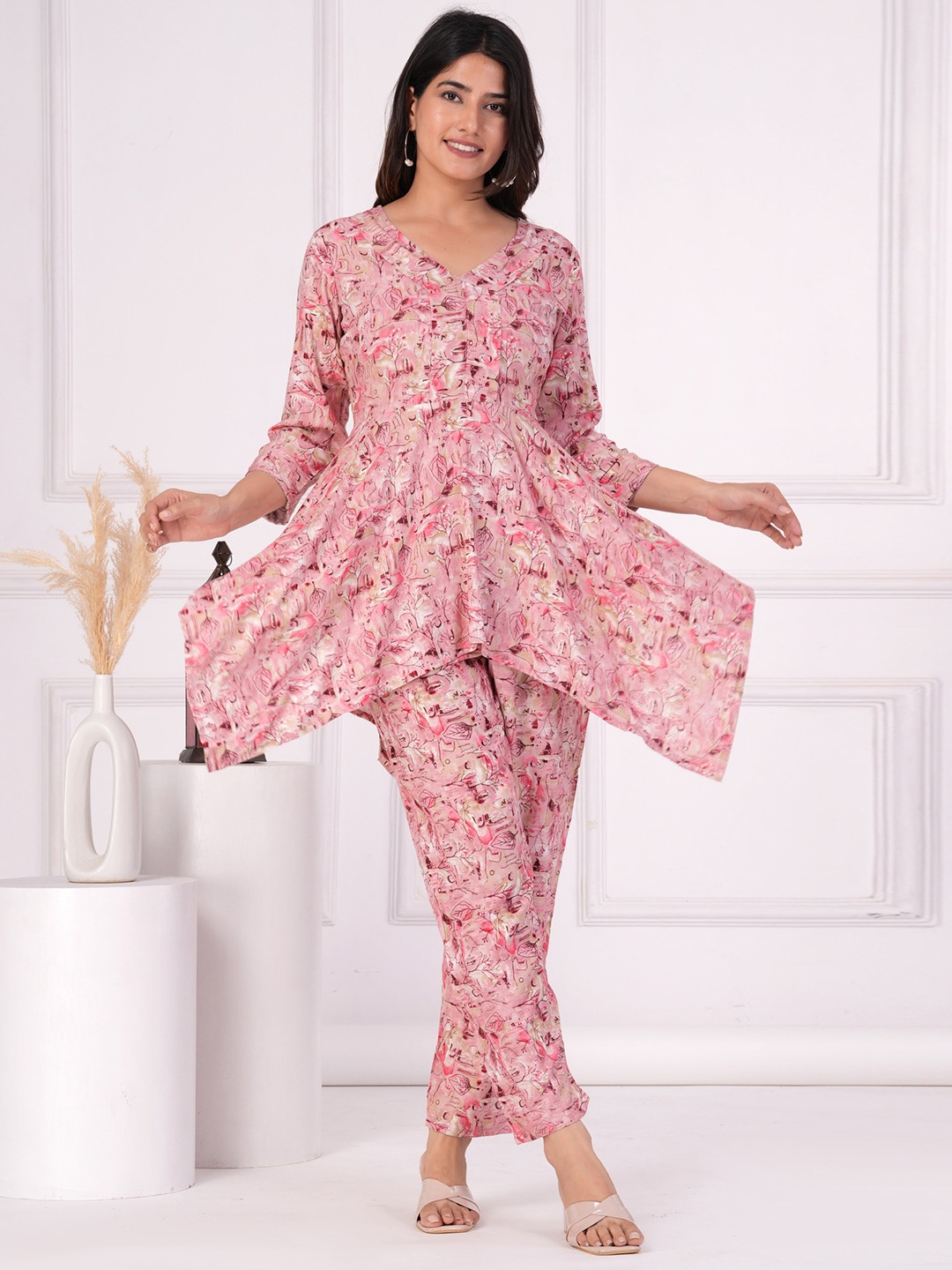 

PARIKSHIT Printed Tunic & Trousers Ethnic Co-Ords, Pink