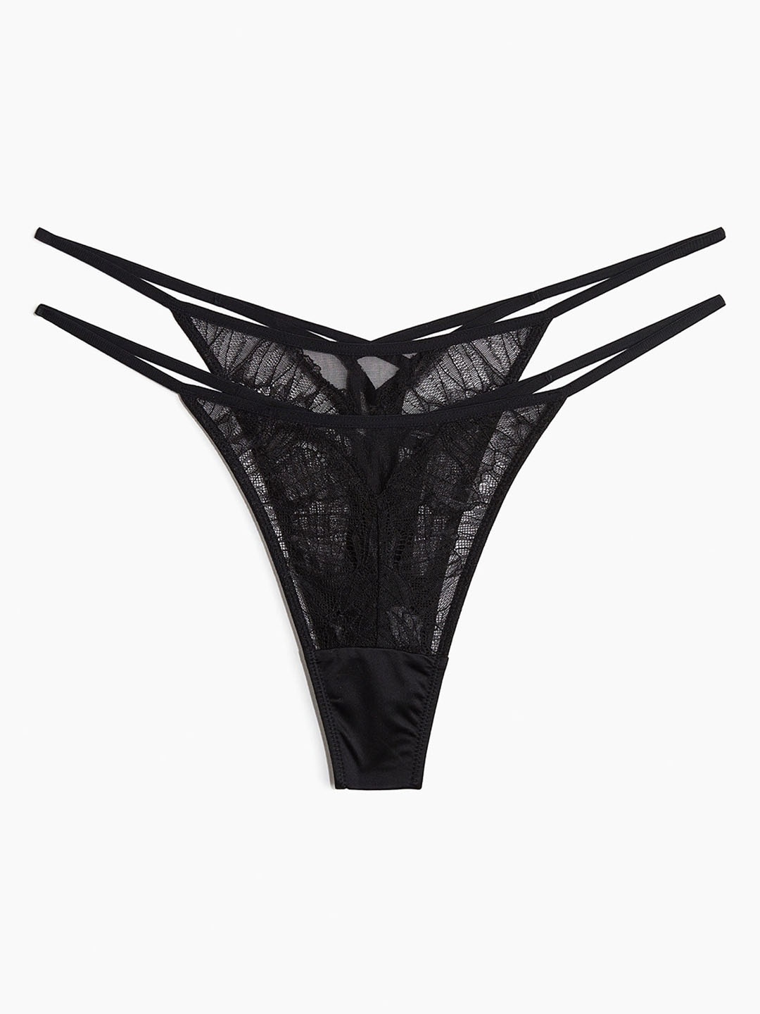 

H&M Women 2-Pack Lace Tanga Thong Briefs, Black