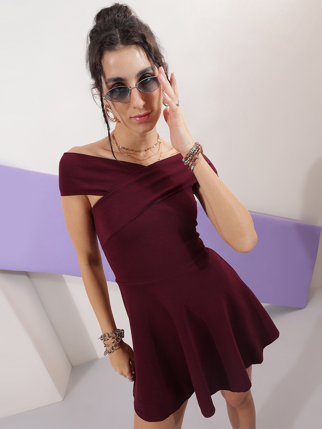 

Veni Vidi Vici Off-Shoulder Fit & Flare Dress, Maroon