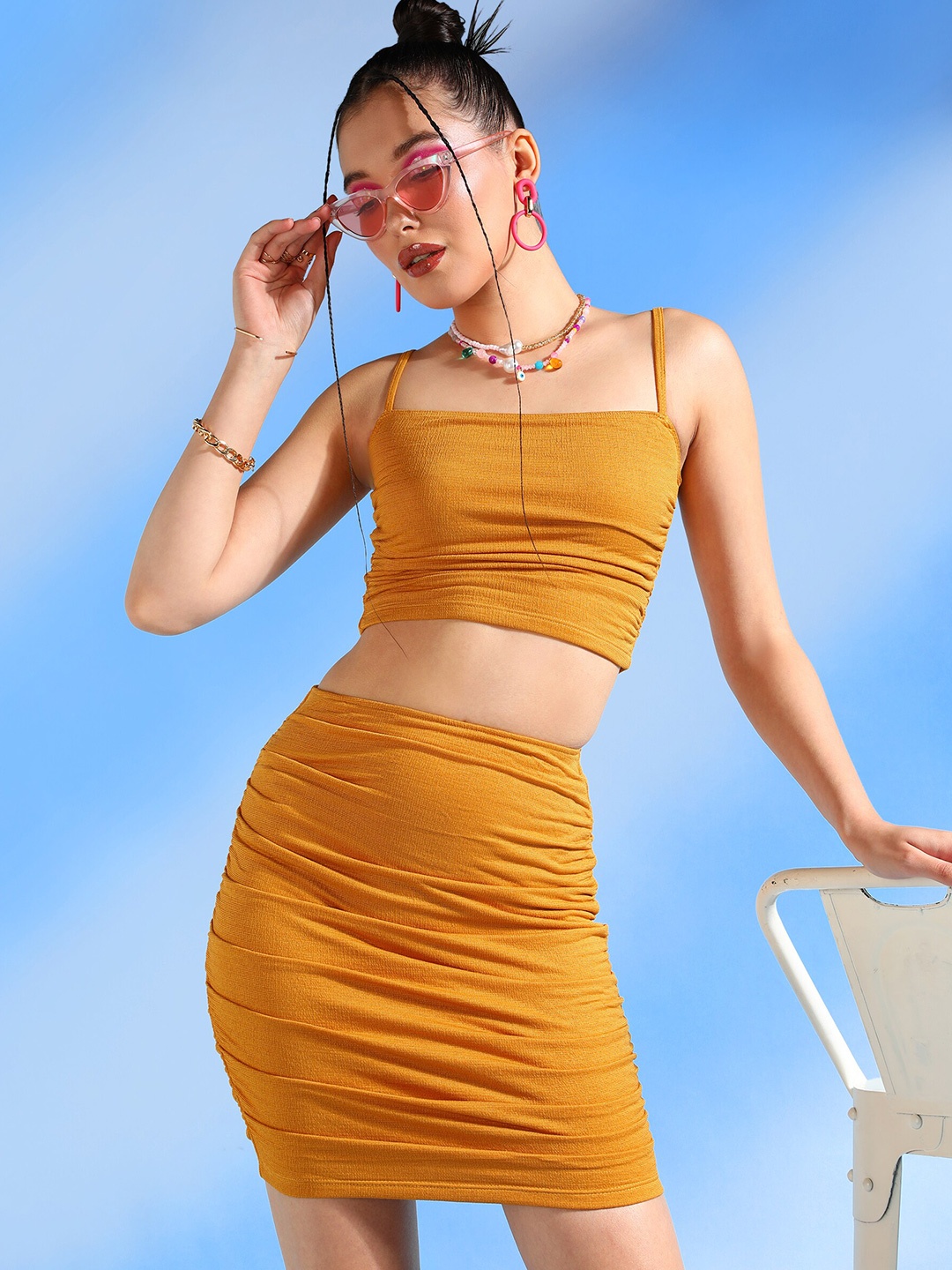 

Veni Vidi Vici Women Shoulder Straps Bodycon Dress, Mustard
