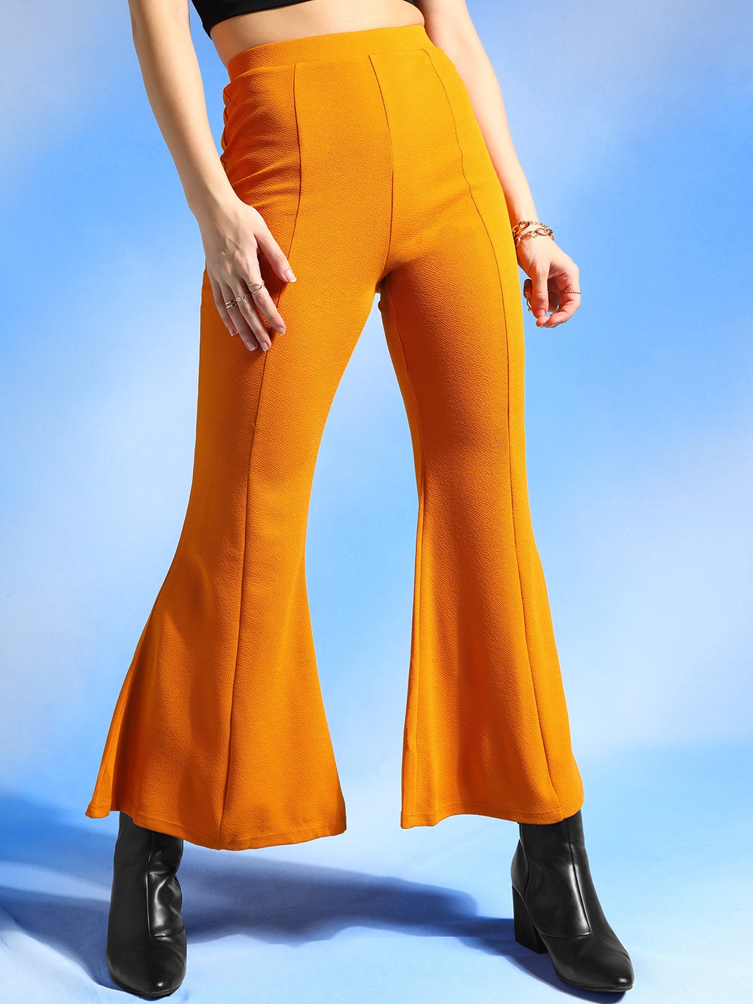 

Veni Vidi Vici Women Smart Mid-Rise Flared Trousers, Orange