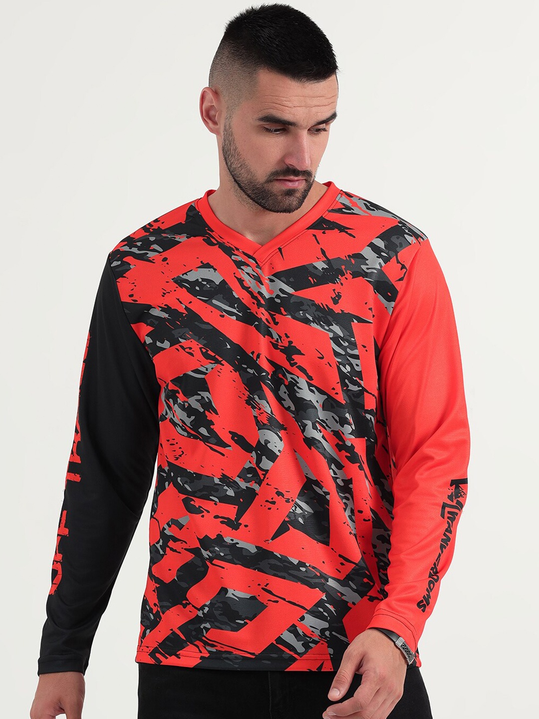 

WANDERLOOMS Printed Wild Ride Performance Biker T-shirt, Orange