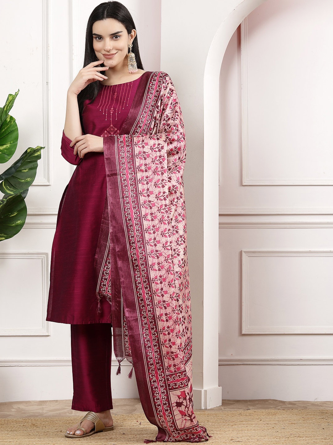 

Nayam By Lakshita Mukaish Straight Kurta with Palazzos & With Dupatta, Purple