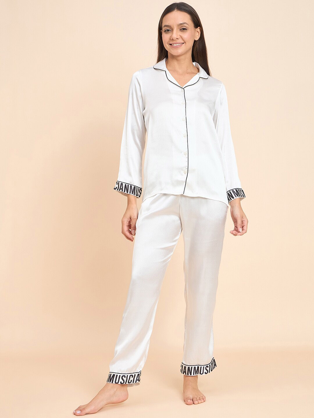 

Sweet Dreams Lapel Collar Shirt With Pyjamas, White