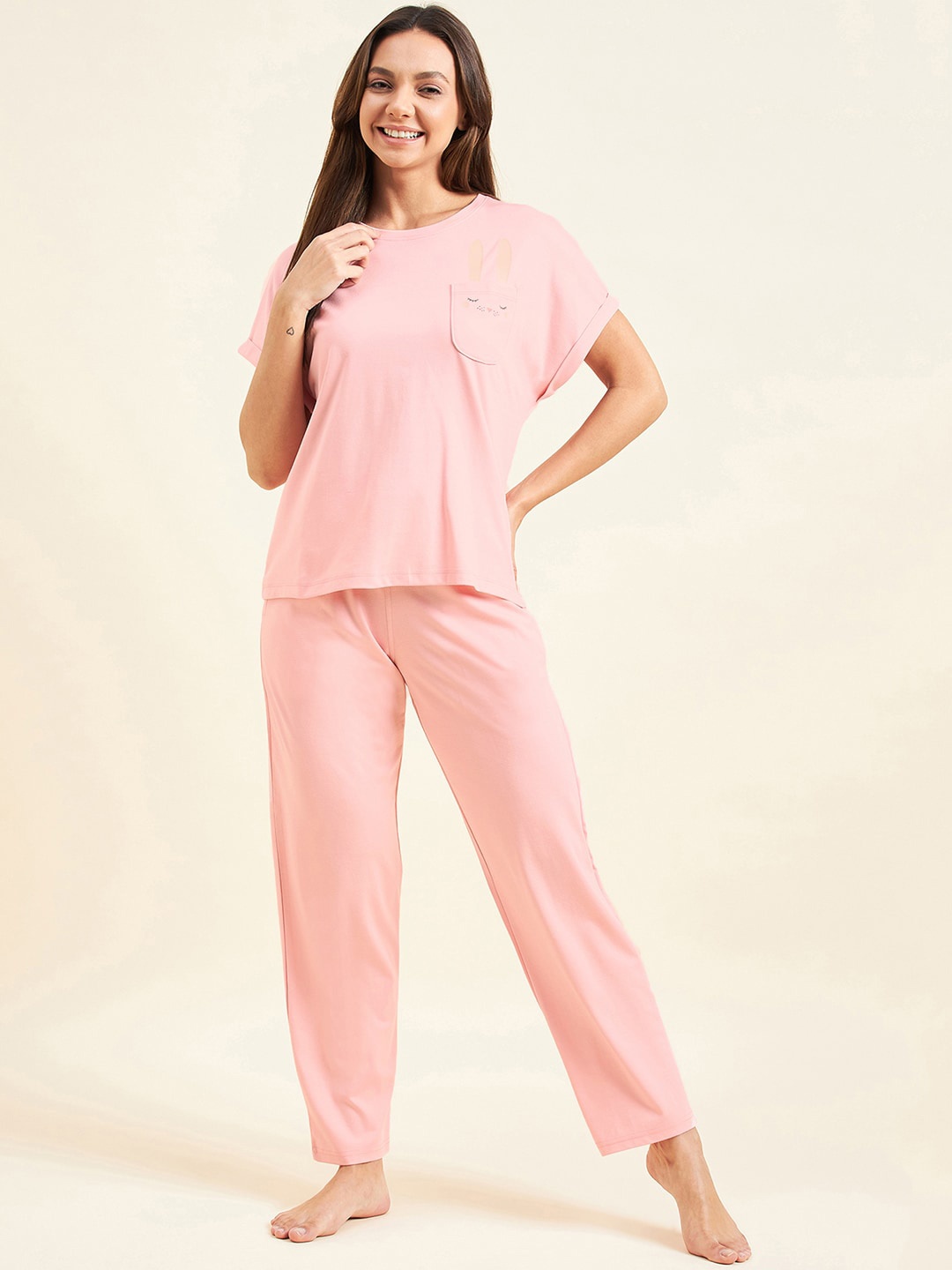 

Sweet Dreams Pink Round Neck T-shirt With Pyjamas