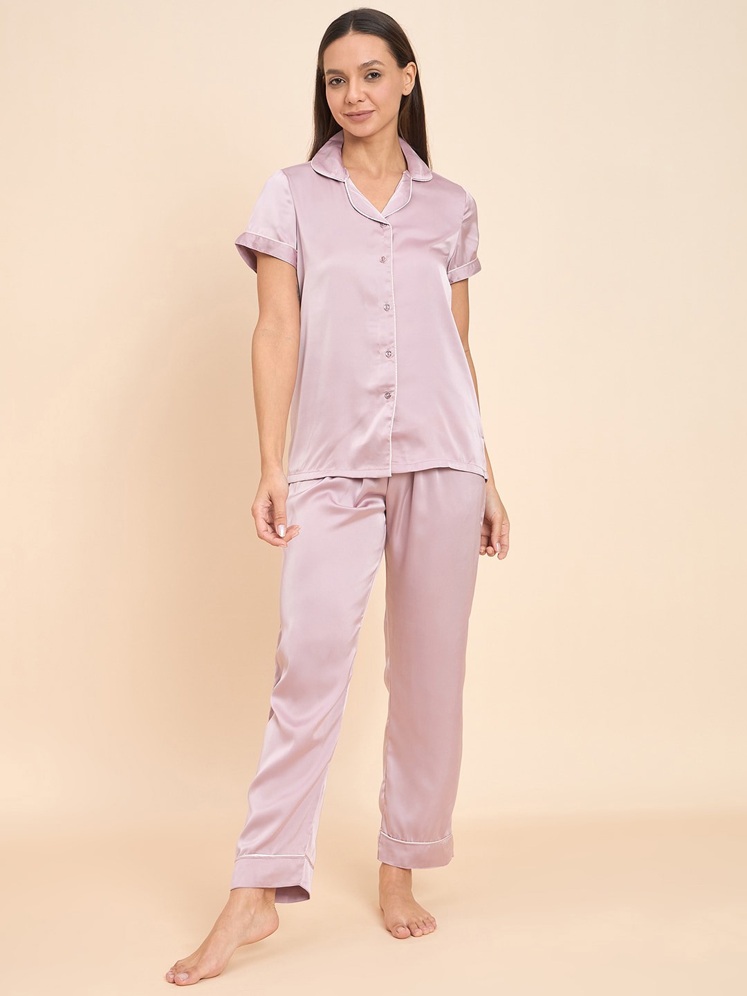 

Sweet Dreams Pink Lapel Collar Shirt With Pyjamas