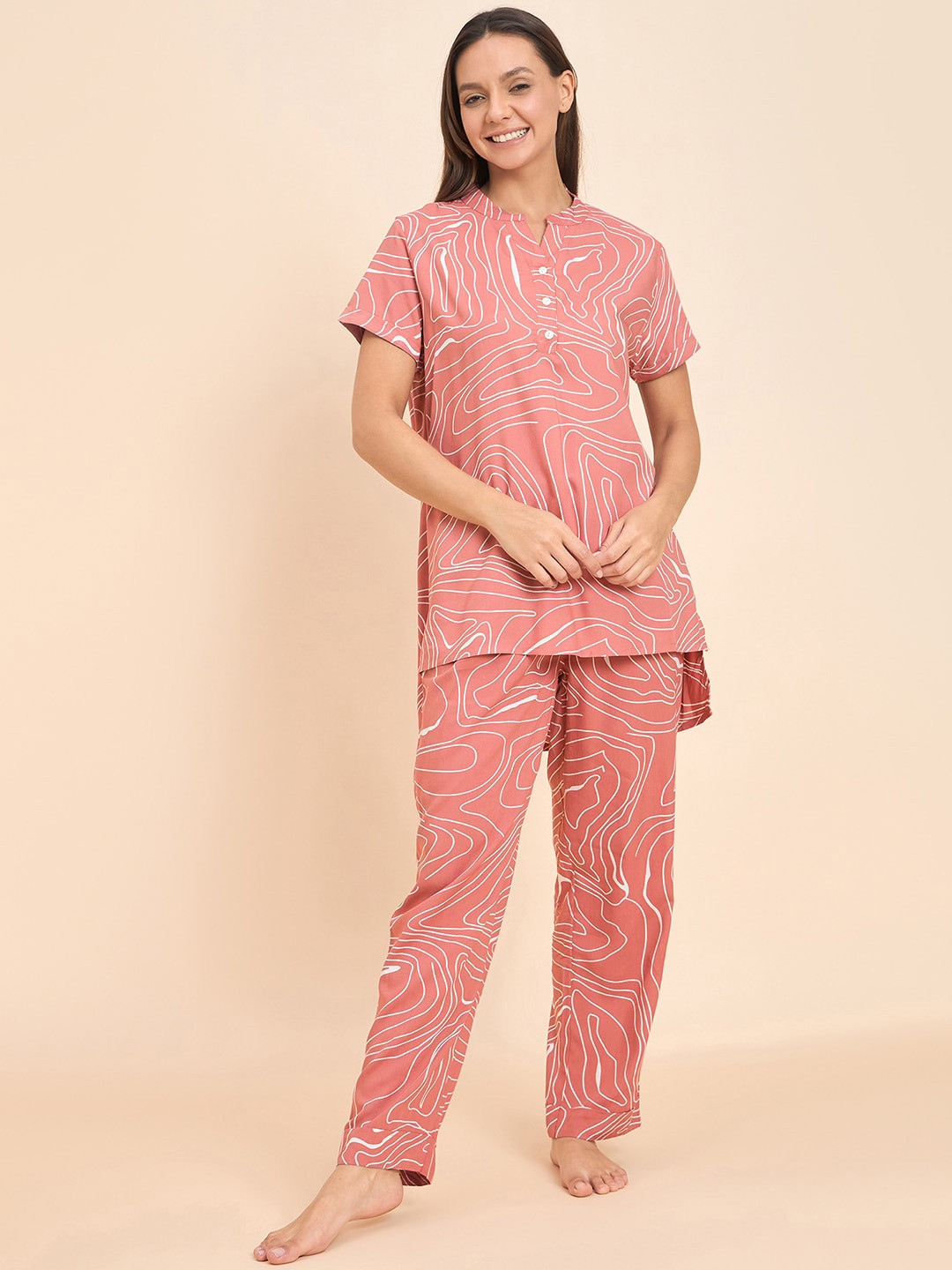 

Sweet Dreams Pink Abstract Printed T-shirt With Pyjamas